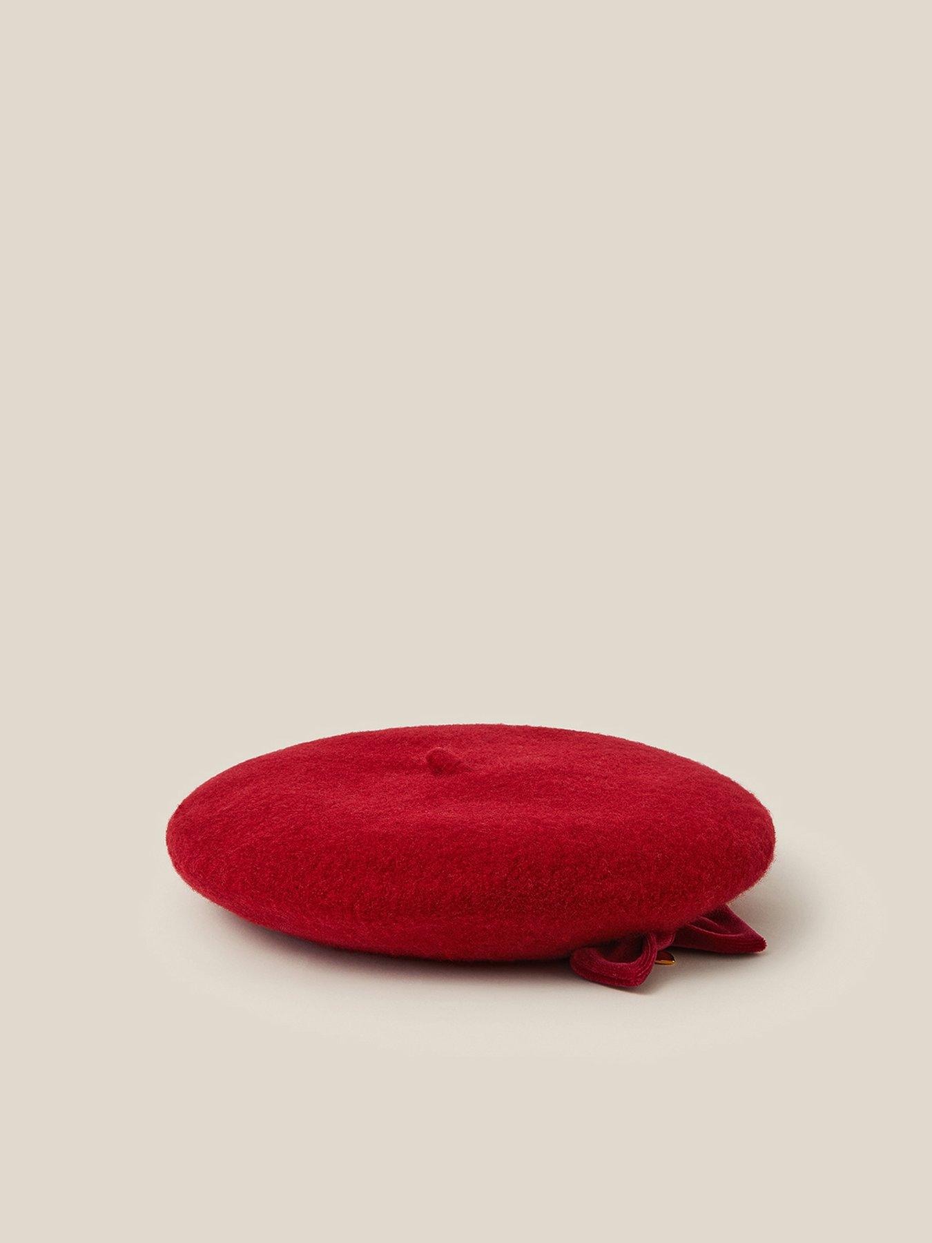 Image 2 of 3 of Monsoon Girls Velvet Bow 100% Wool Beret - Red