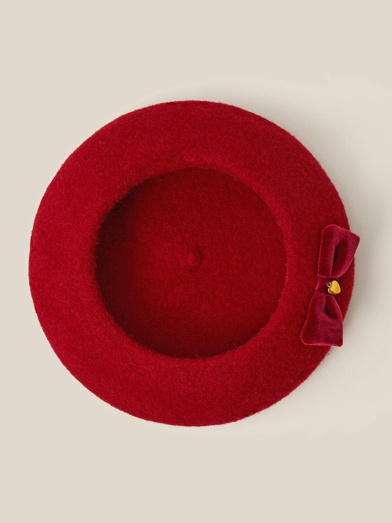 Image 3 of 3 of Monsoon Girls Velvet Bow 100% Wool Beret - Red