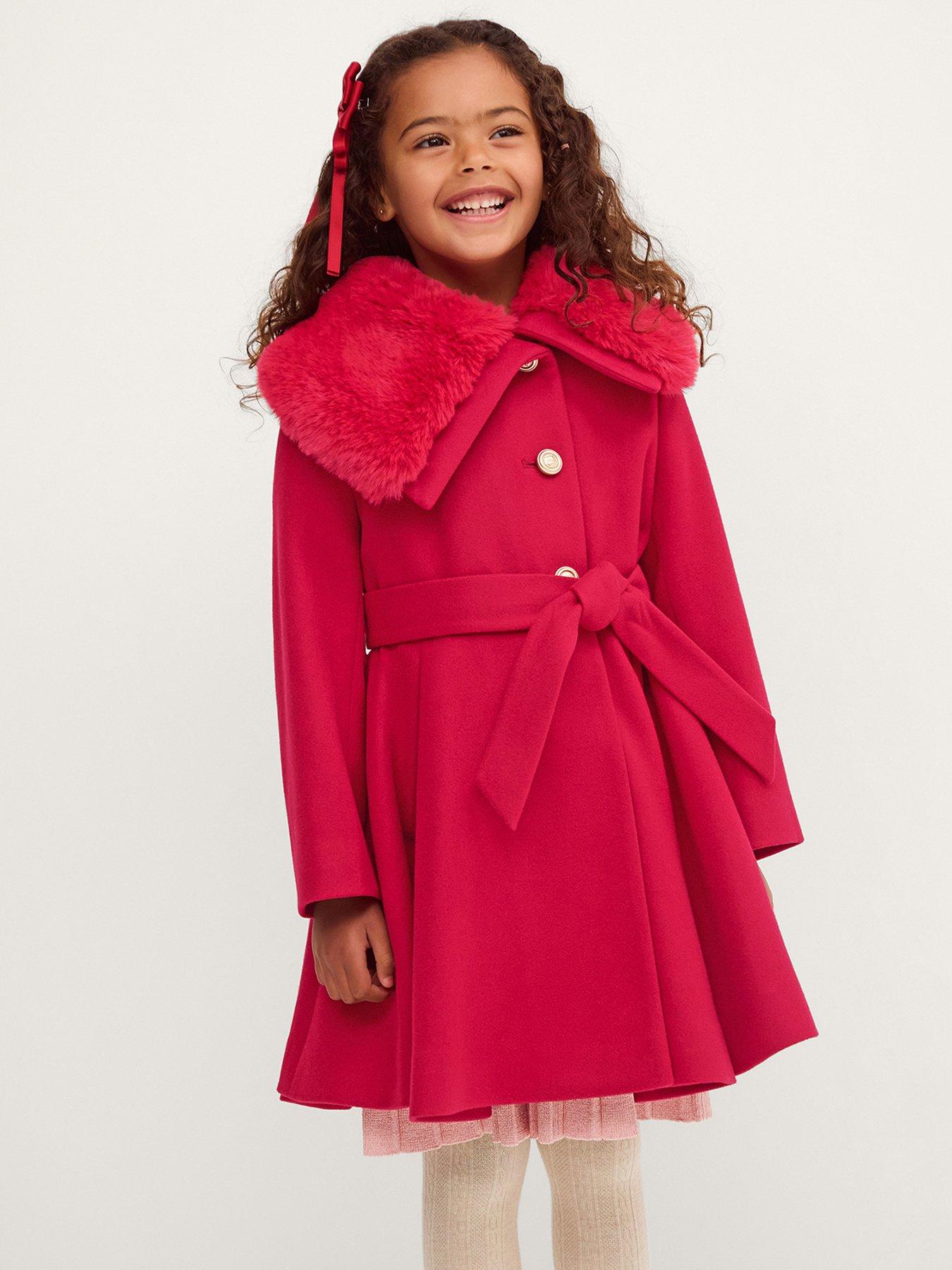 Image 1 of 4 of Monsoon Girls Smart Skirted Belted Coat - Red