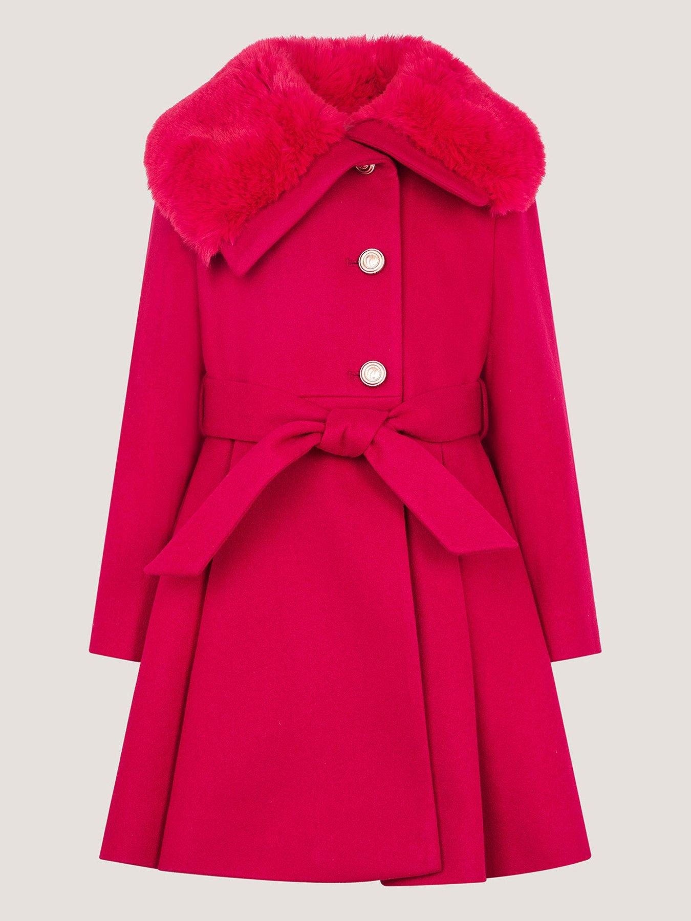 Image 2 of 4 of Monsoon Girls Smart Skirted Belted Coat - Red