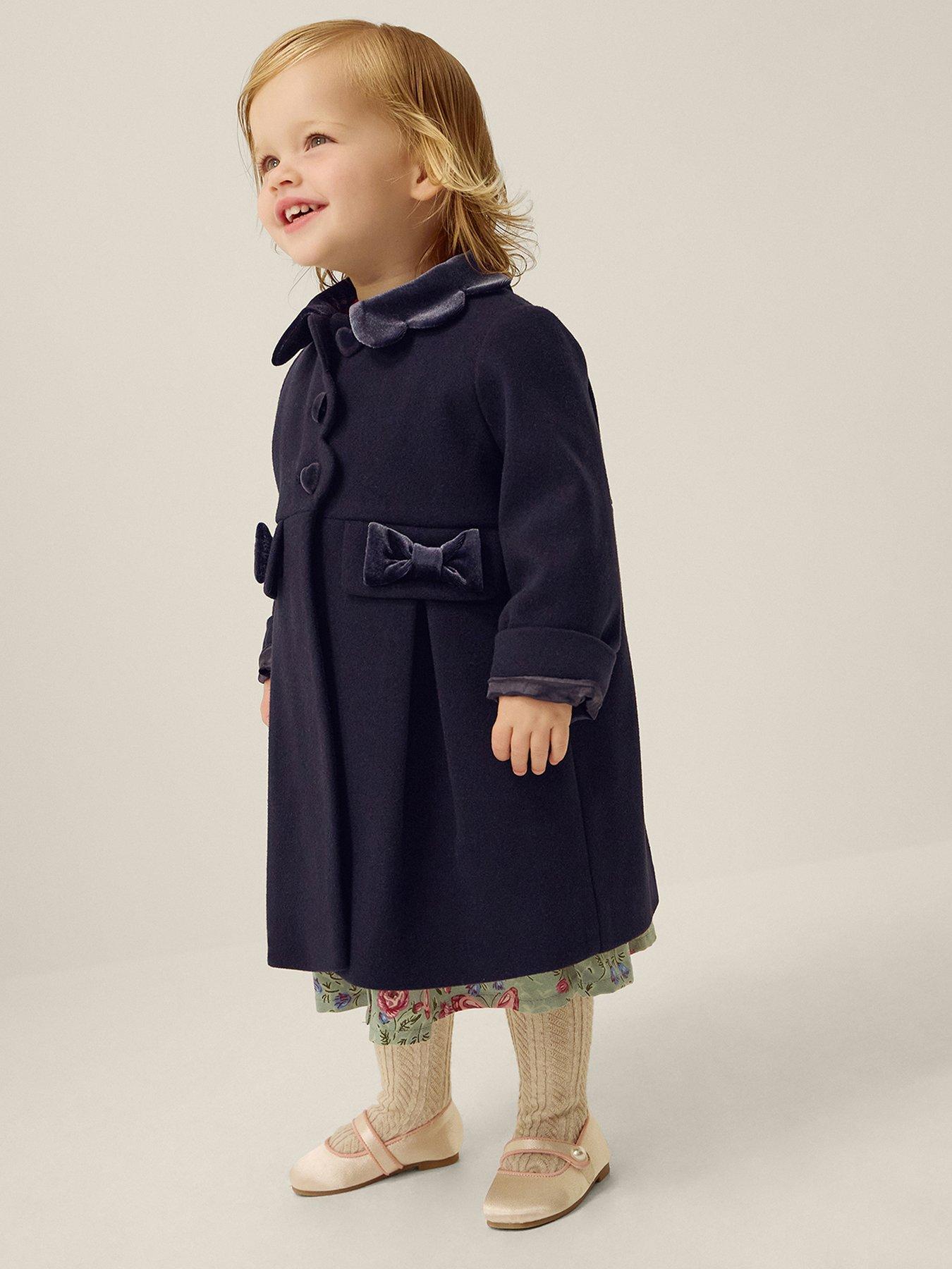 Monsoon Baby Girls Smart Scalloped Coat - Navy