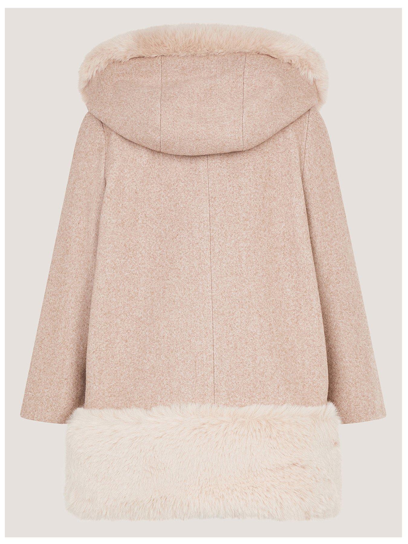 Image 3 of 4 of Monsoon Girls Faux Fur Trim Hooded Heart Button Coat - Beige