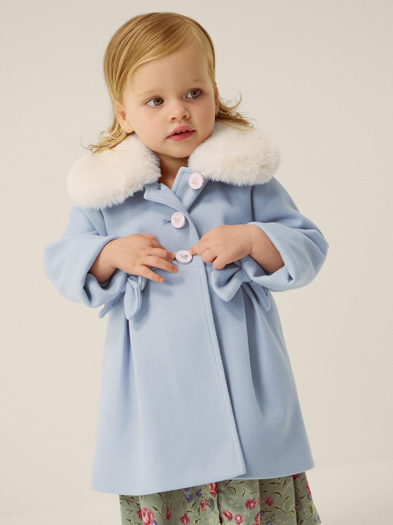 Image 1 of 4 of Monsoon Girls Faux-Fur Collar Bow Trim Coat - Blue