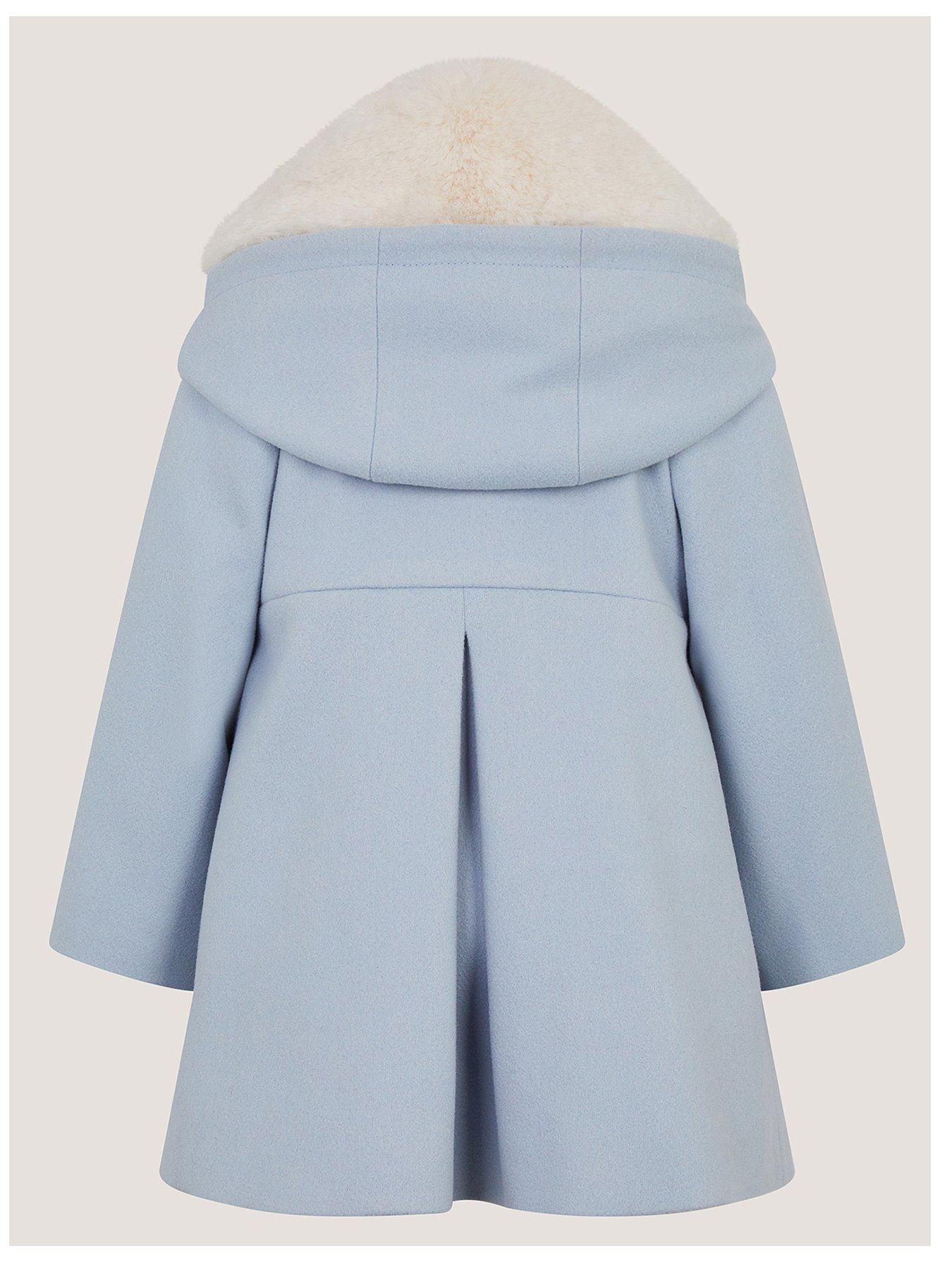 Image 3 of 4 of Monsoon Girls Faux-Fur Collar Bow Trim Coat - Blue