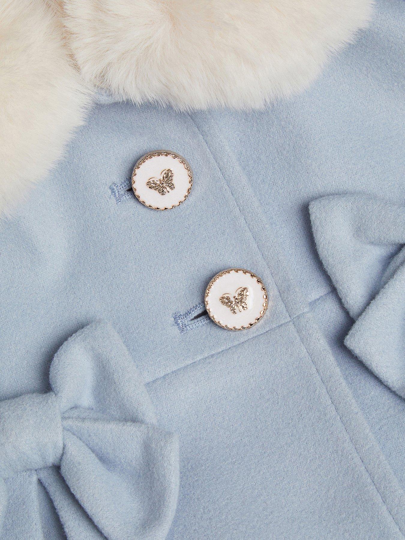 Image 4 of 4 of Monsoon Girls Faux-Fur Collar Bow Trim Coat - Blue