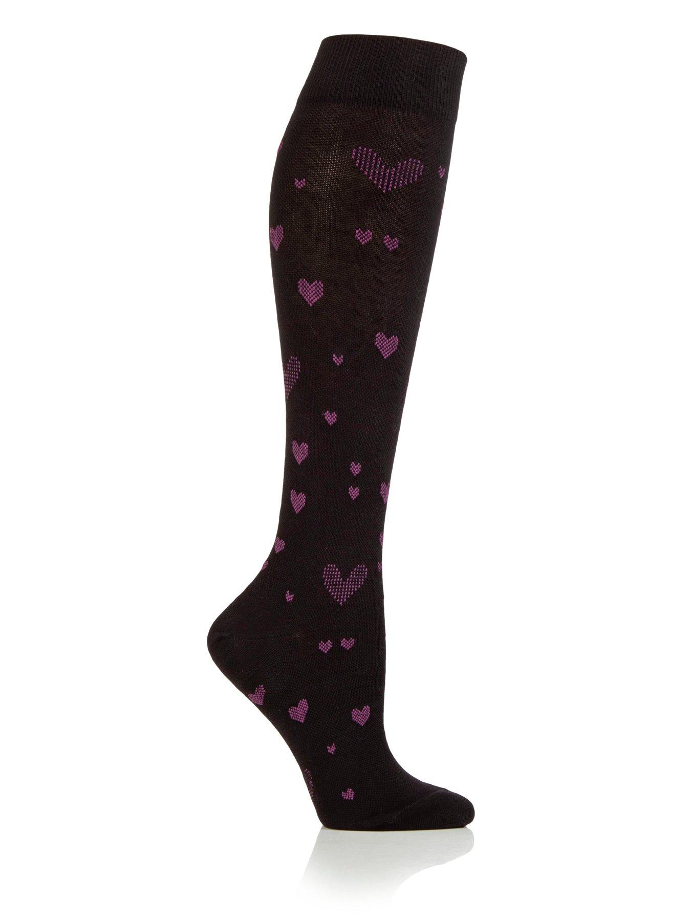 Heat Holders Heat Holders Pack Of Ladies Iomi Jacquard Flight Socks 4-7 - Black With Pink Hearts