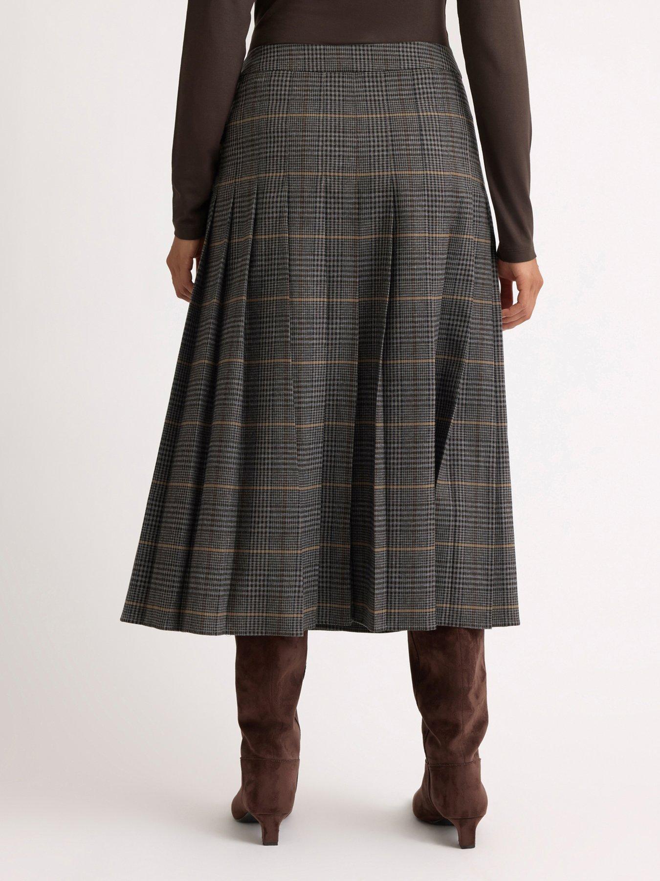 Image 2 of 4 of Albaray Women's Plaid Midi Kilt Skirt - Grey