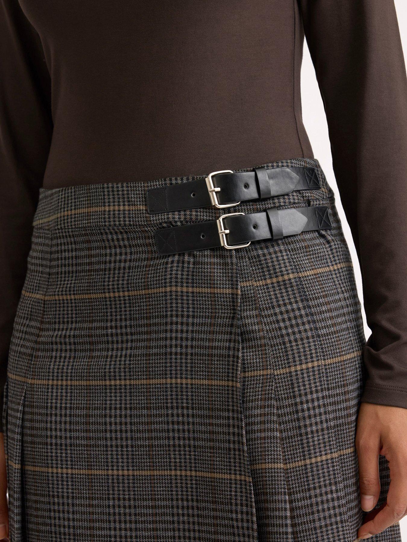 Image 3 of 4 of Albaray Women's Plaid Midi Kilt Skirt - Grey