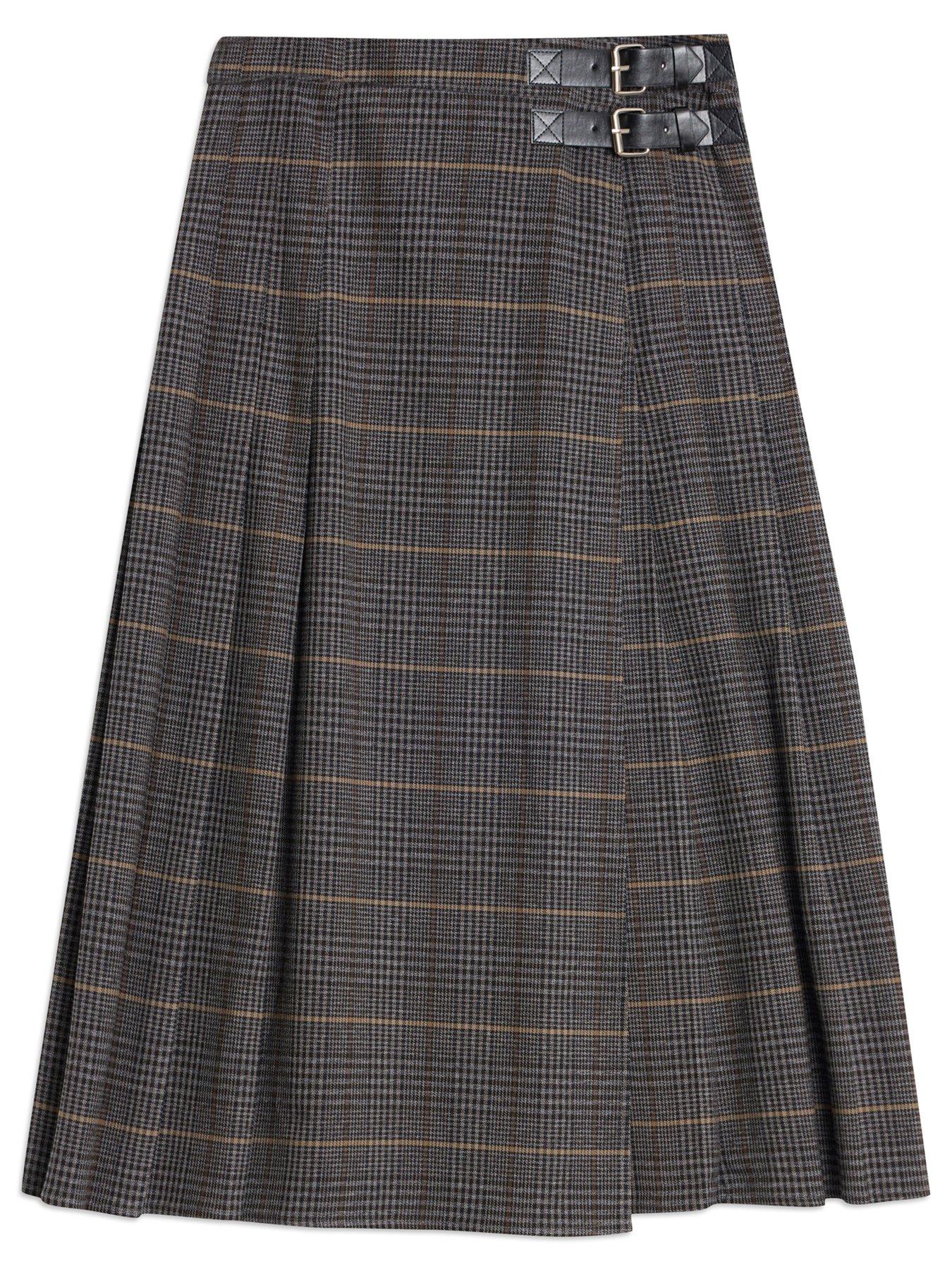 Image 4 of 4 of Albaray Women's Plaid Midi Kilt Skirt - Grey