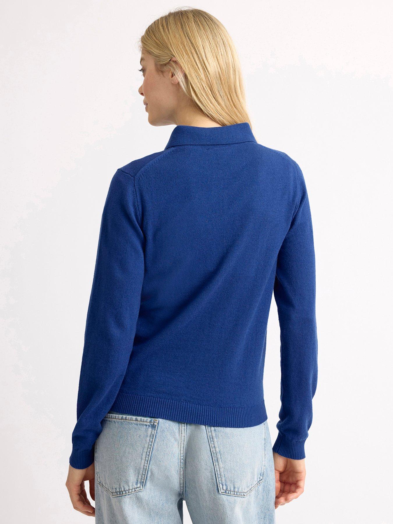 Image 2 of 4 of Albaray Fine Knit Long Sleeve Polo Shirt - Blue