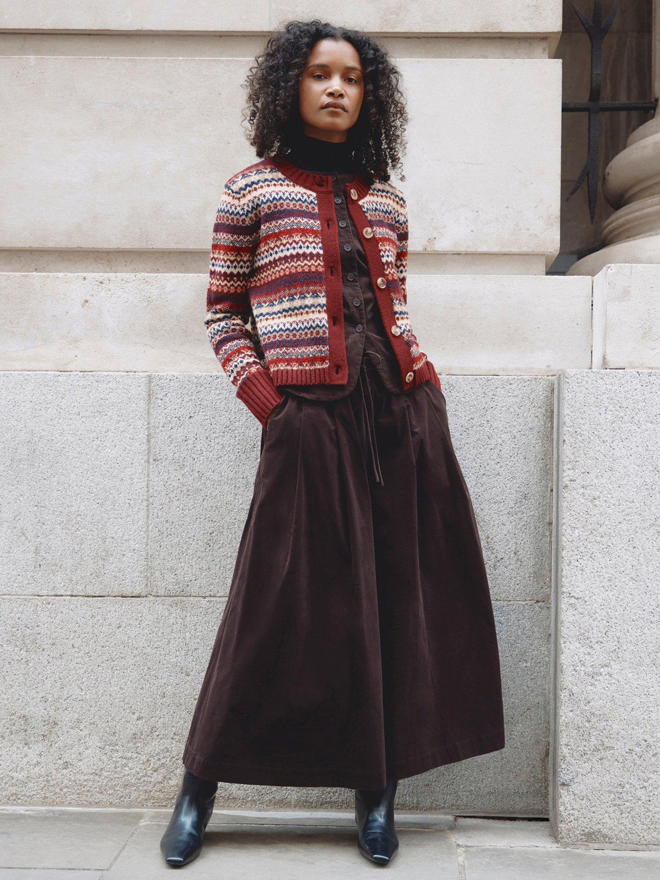 Image 1 of 4 of Albaray Womens Corduroy Drawstring Wide Leg Culottes - Brown