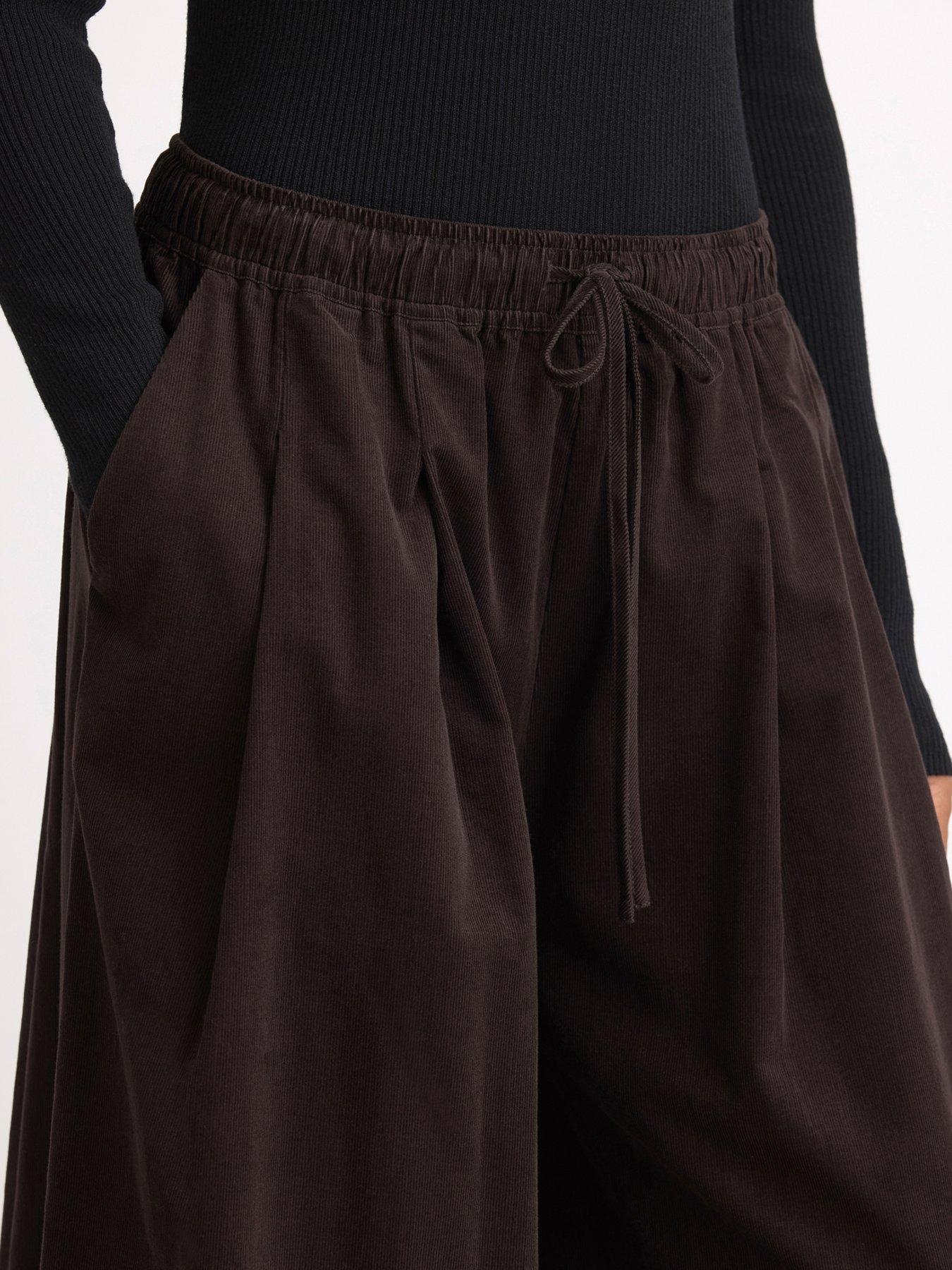 Image 3 of 4 of Albaray Womens Corduroy Drawstring Wide Leg Culottes - Brown