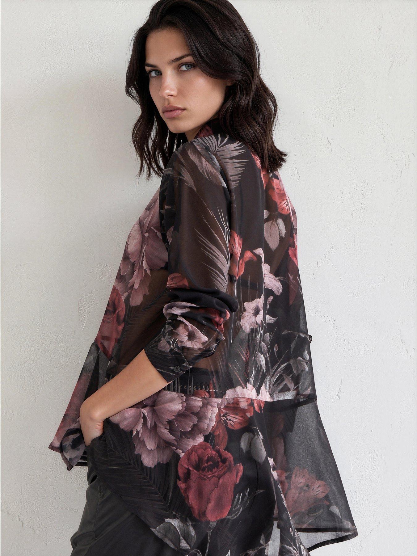 Religion Iona Peplum Shirt In Floral Camellia Print - Black