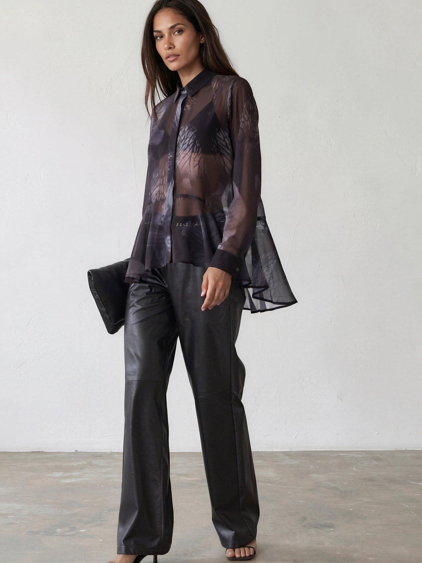 Religion Iona Peplum Shirt In Floral Trace And Grey Print - Blue