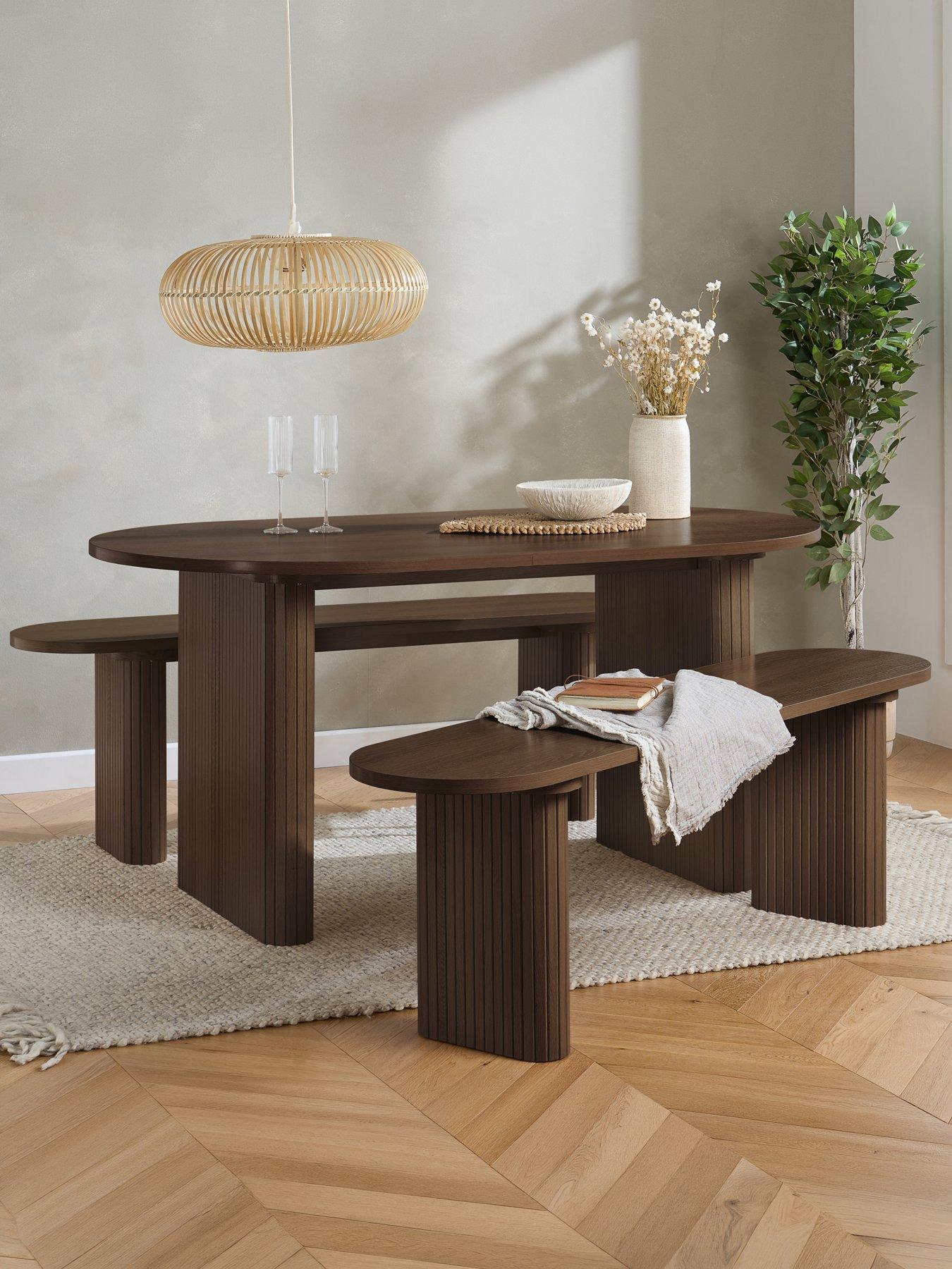 Image 1 of 6 of Birlea Axel Oval Fluted Dining Table With 2 Benches