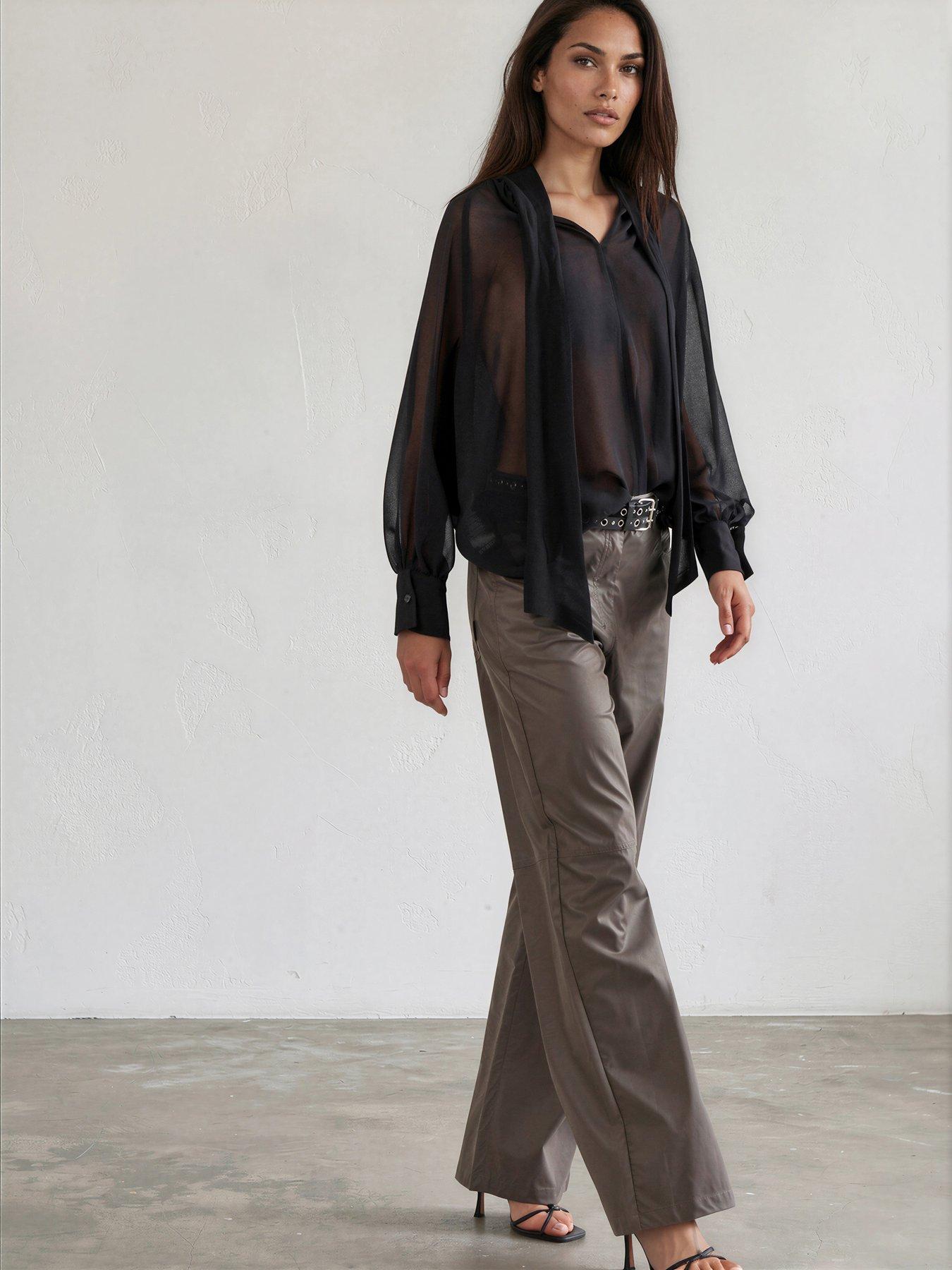 Religion Straight Leg 5 Pocket Brown Grey Faux Leather Jane Trousers