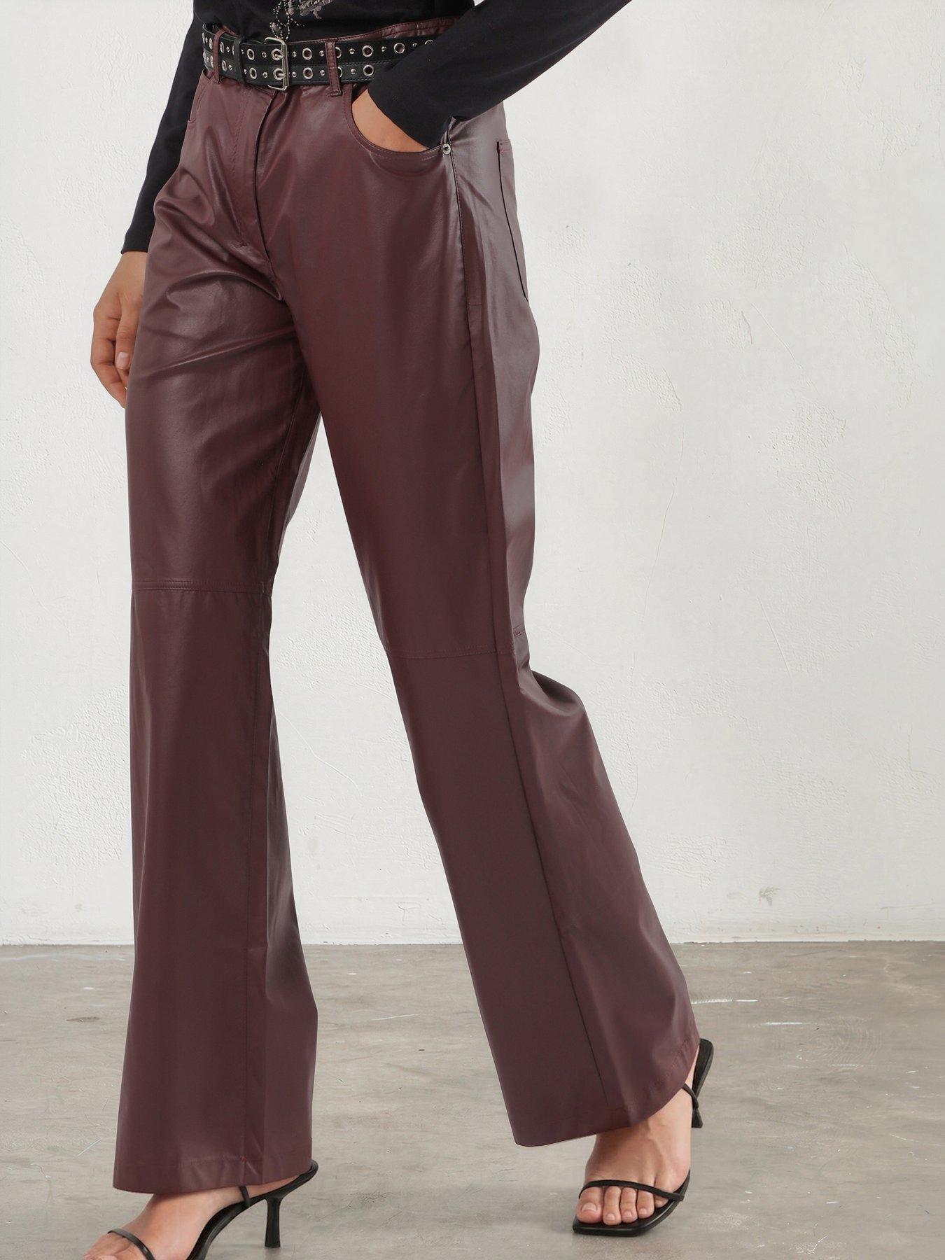 Religion Straight Leg 5 Pocket Maroon Red Faux Leather Jane Trousers