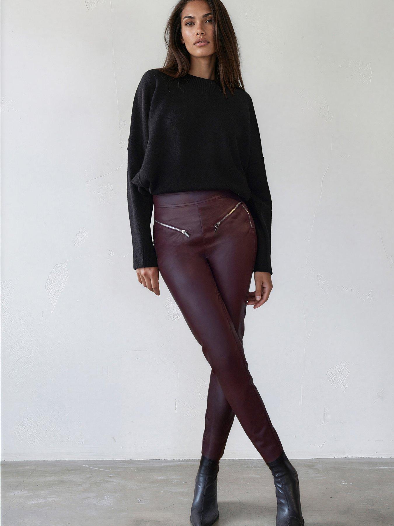 Image 1 of 7 of Religion Religion Womens Ida Faux Leather Zip Detail Skinny Trousers - Red