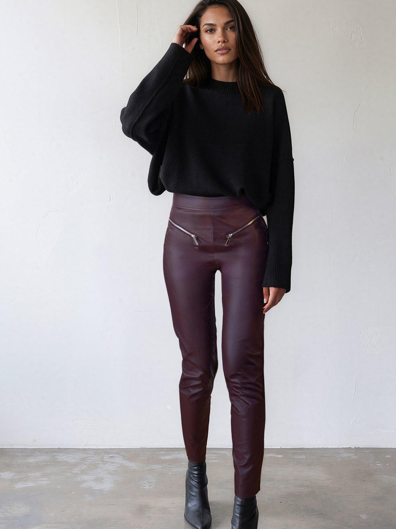 Image 4 of 7 of Religion Religion Womens Ida Faux Leather Zip Detail Skinny Trousers - Red