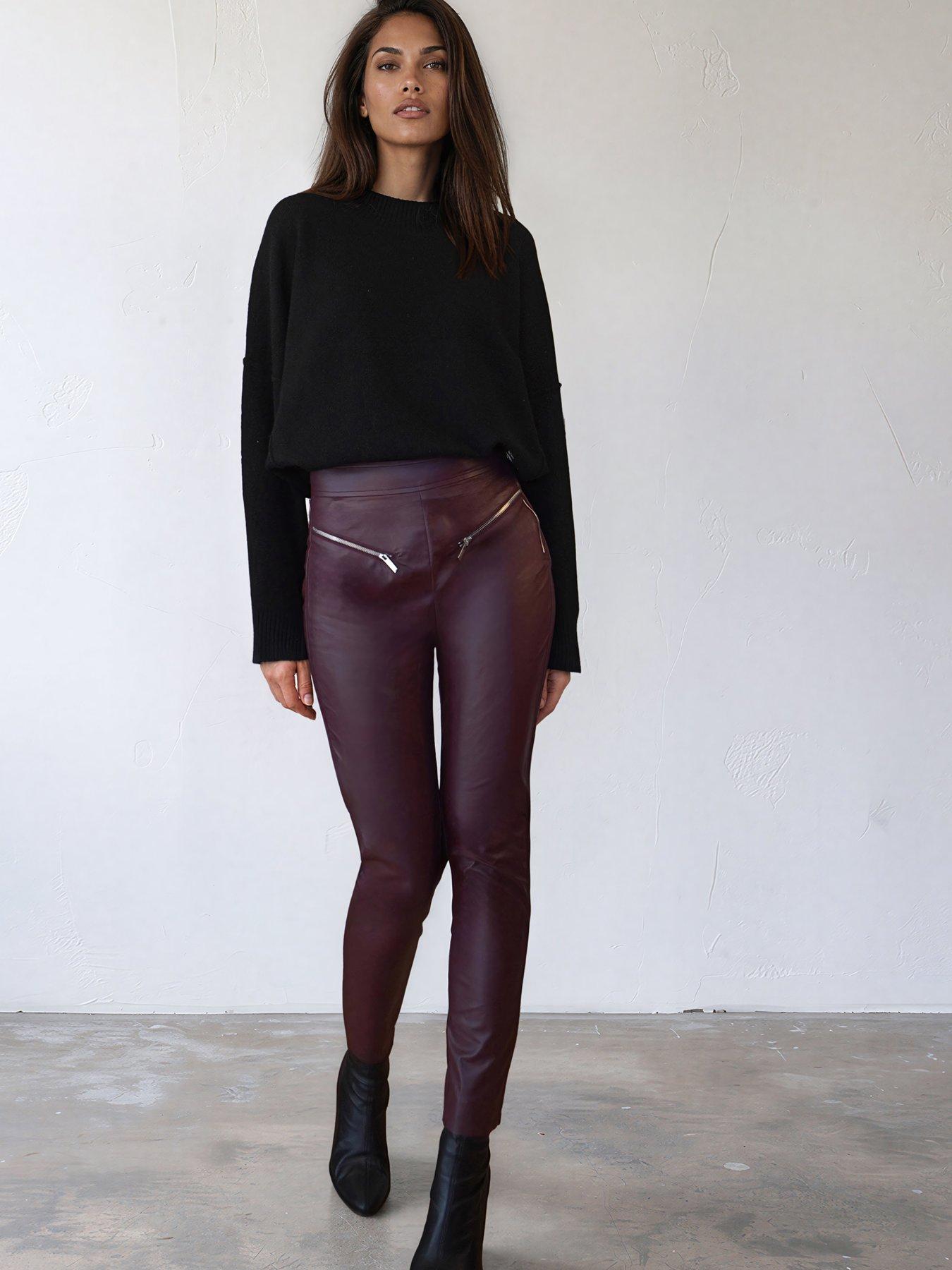 Image 6 of 7 of Religion Religion Womens Ida Faux Leather Zip Detail Skinny Trousers - Red