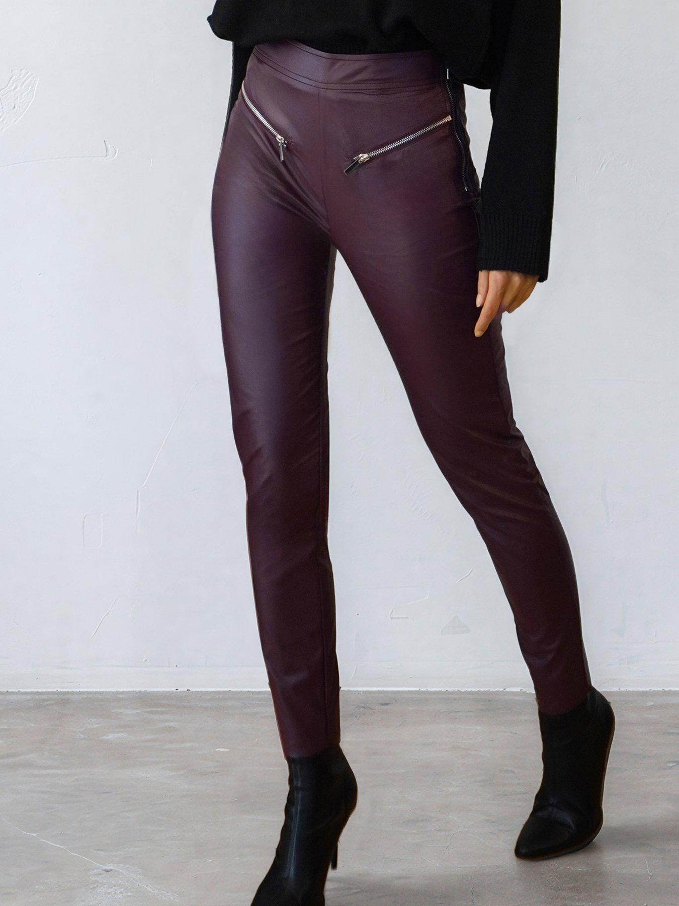 Image 7 of 7 of Religion Religion Womens Ida Faux Leather Zip Detail Skinny Trousers - Red