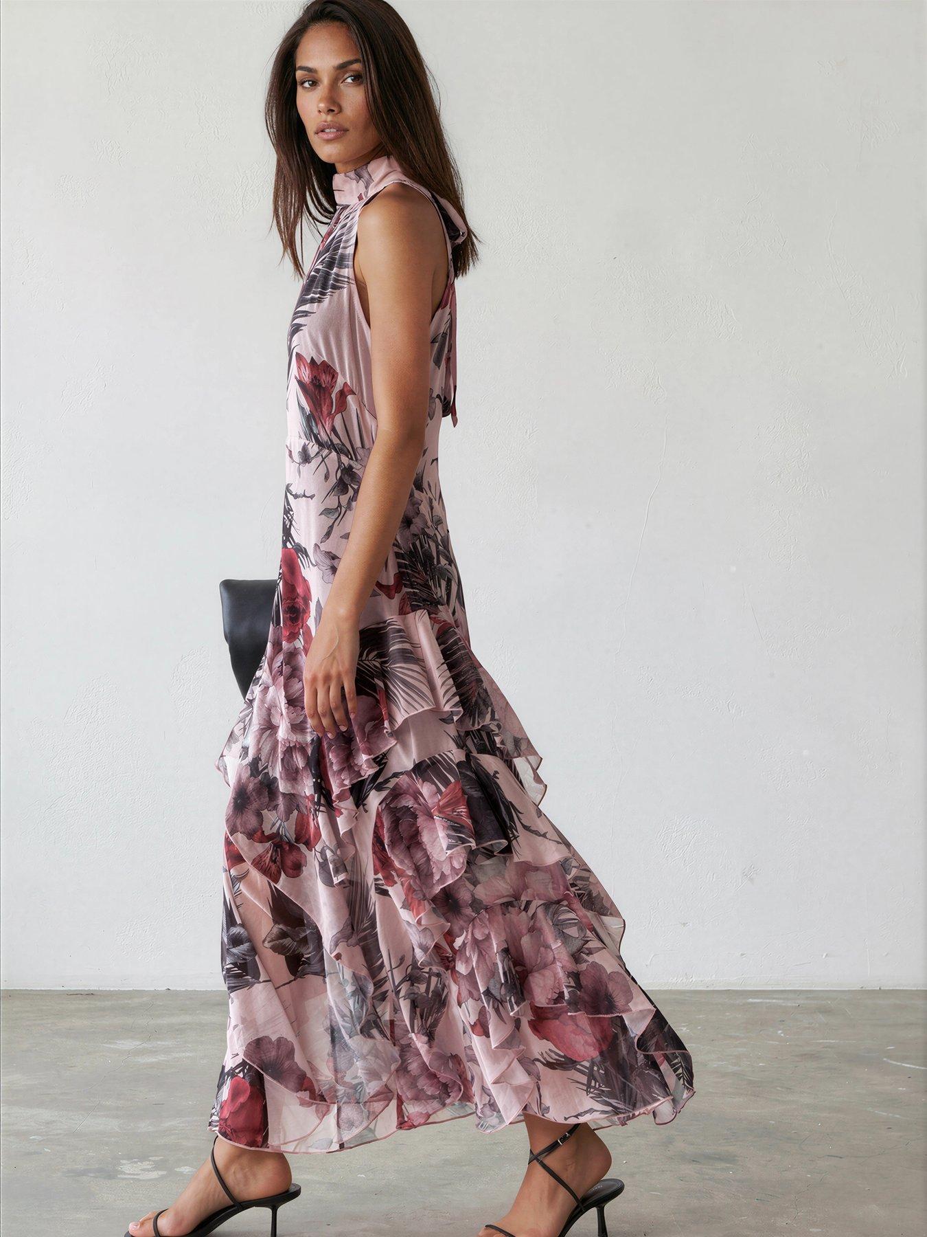 Image 2 of 7 of Religion Taylor Halterneck Maxi Dress In Floral Camellia Print - Soft Pink