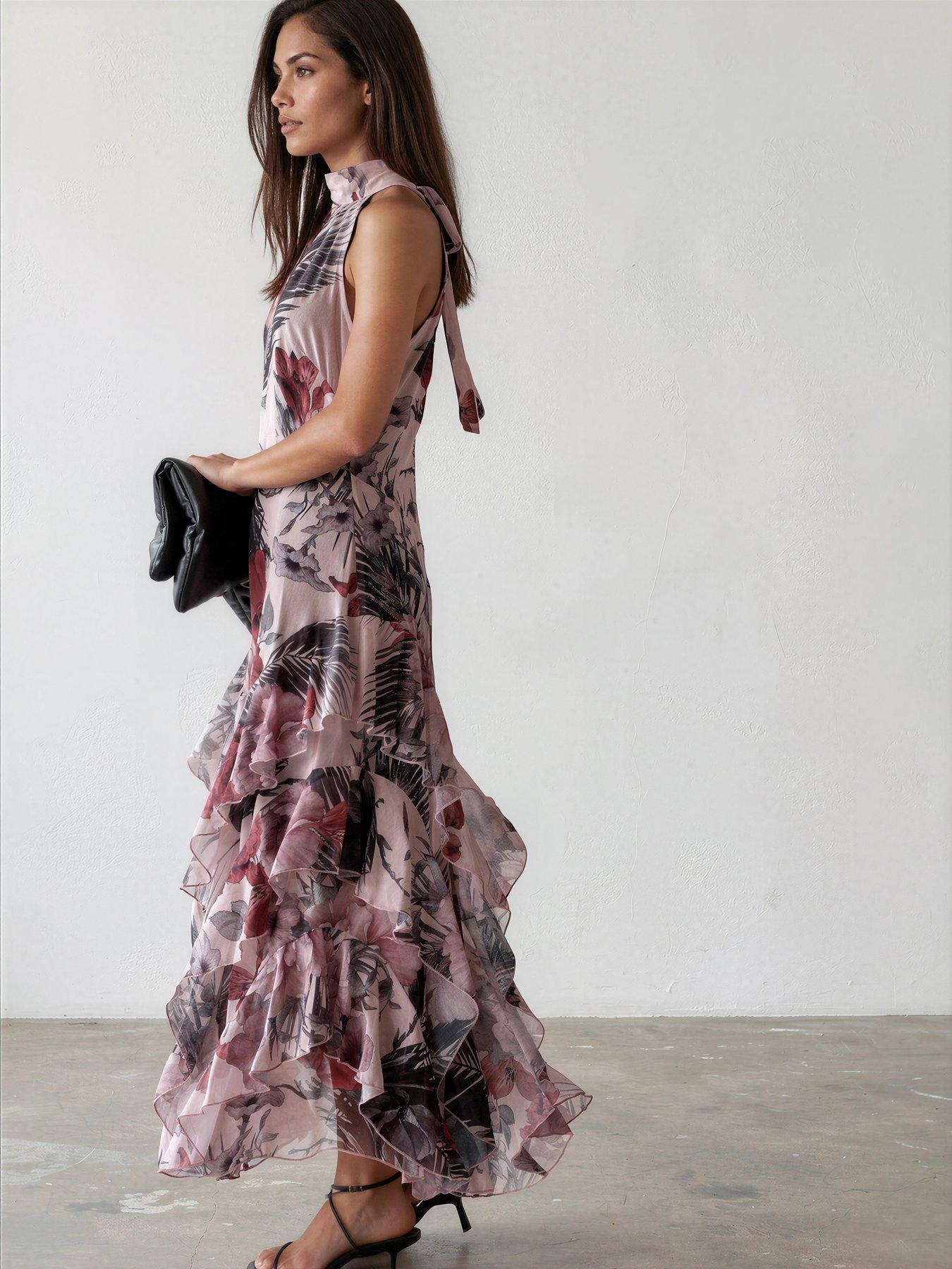 Image 4 of 7 of Religion Taylor Halterneck Maxi Dress In Floral Camellia Print - Soft Pink