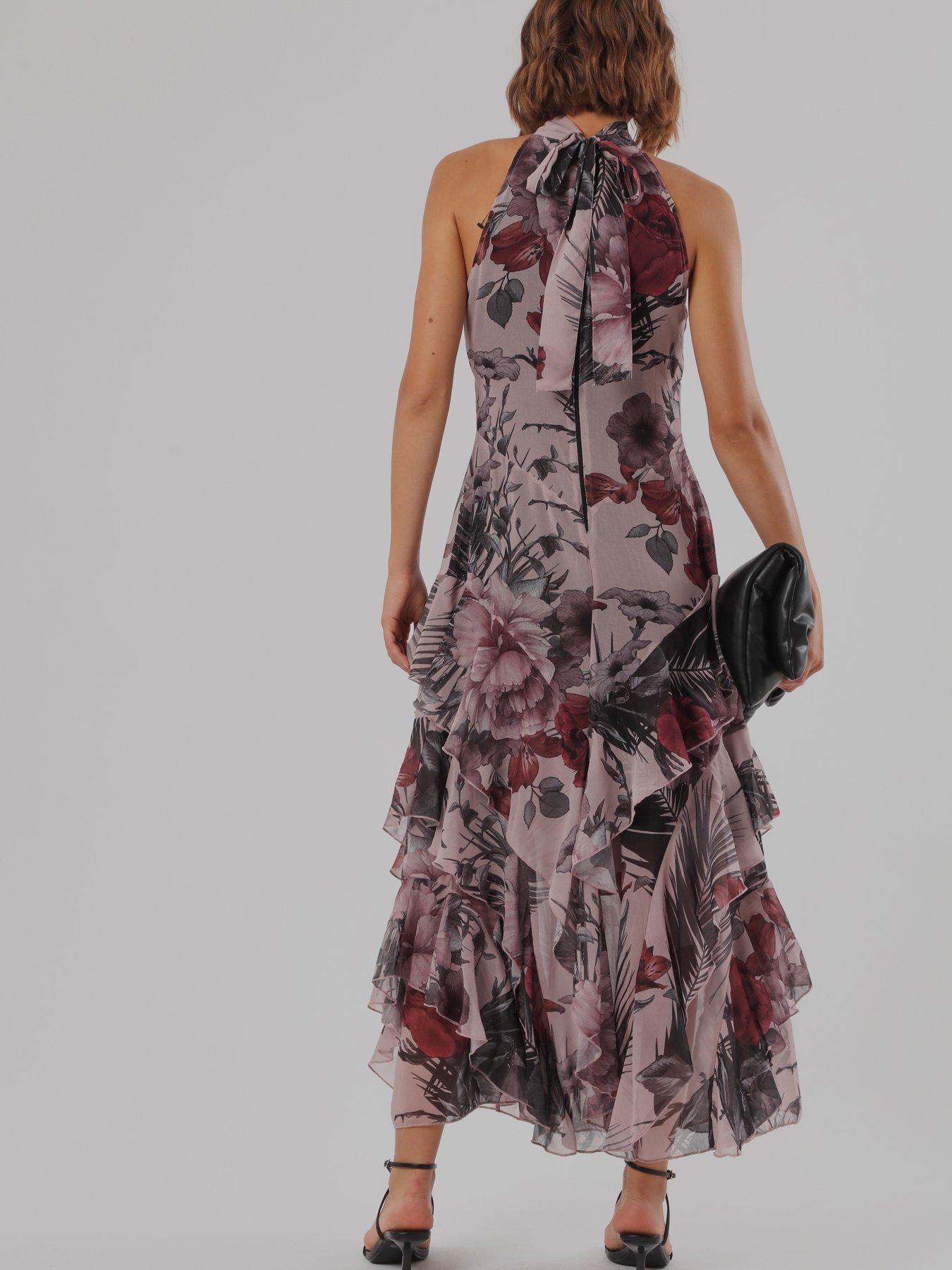 Image 7 of 7 of Religion Taylor Halterneck Maxi Dress In Floral Camellia Print - Soft Pink
