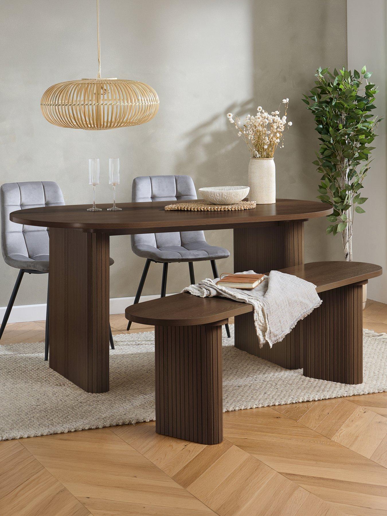Image 1 of 7 of Birlea Axel Oval Fluted Dining Table With 2 Chairs And Bench