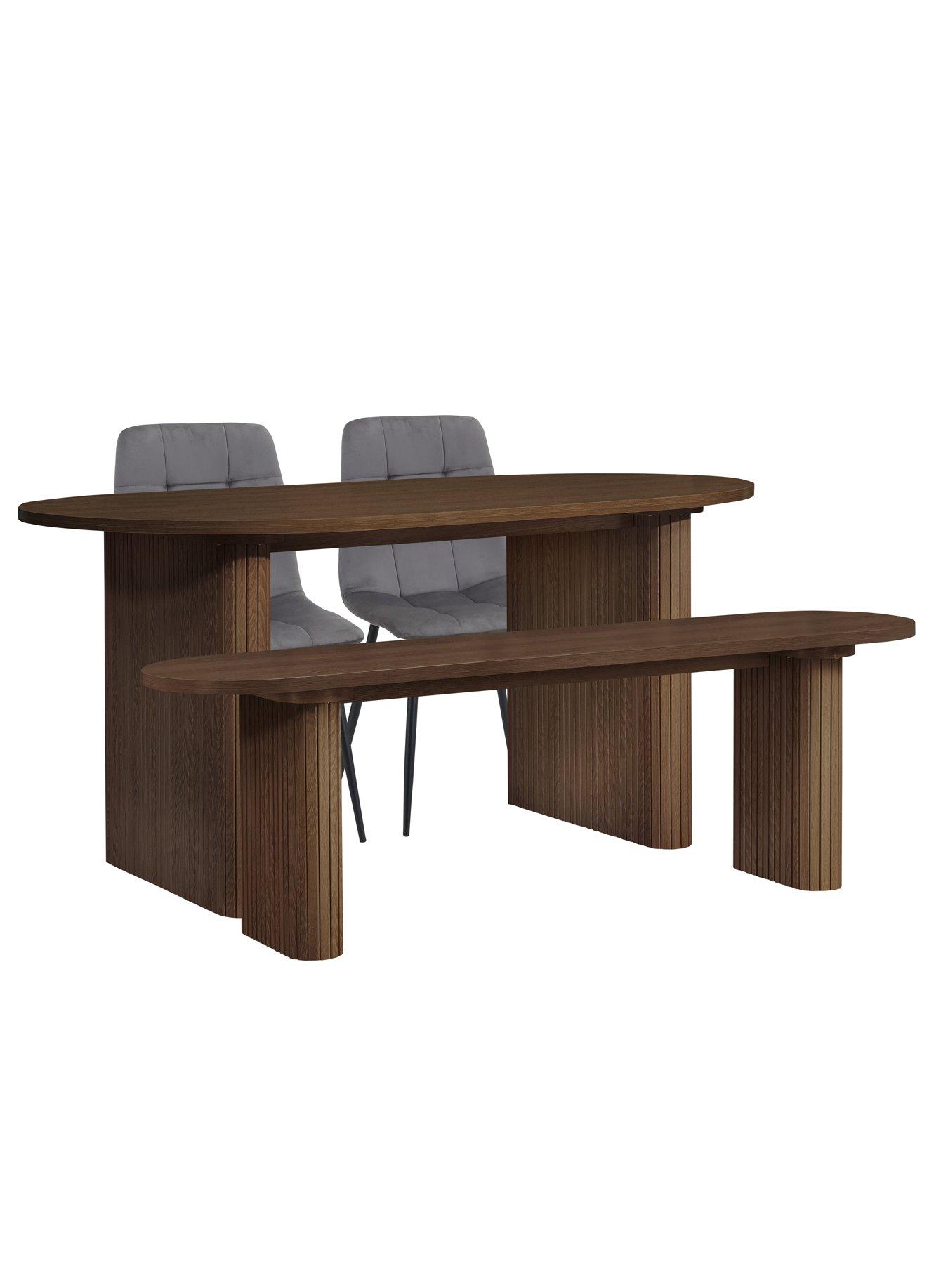Image 7 of 7 of Birlea Axel Oval Fluted Dining Table With 2 Chairs And Bench