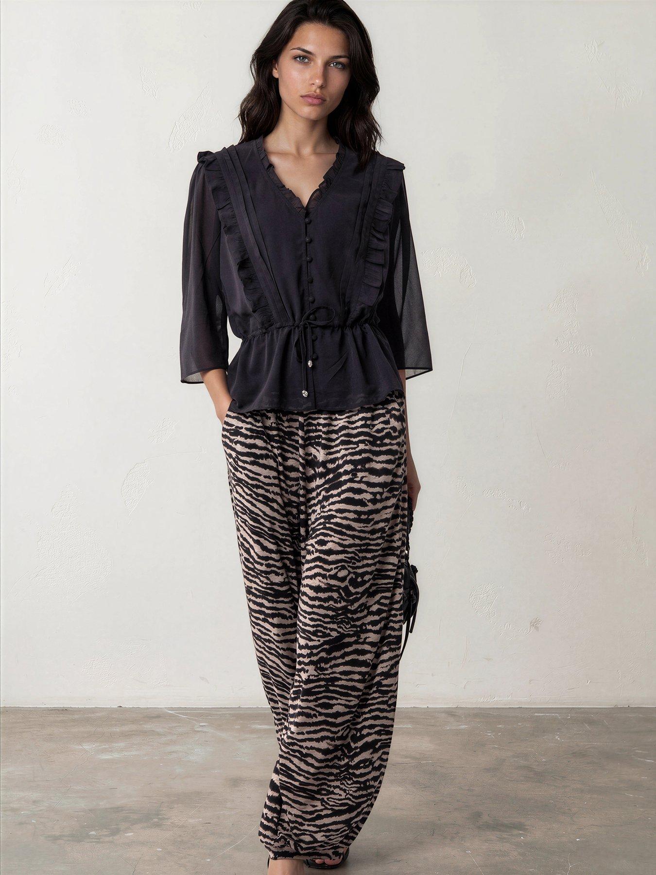 Religion Loose Fitting Lyla Jersey Trouser In Zebra Print With Cuffed Hem