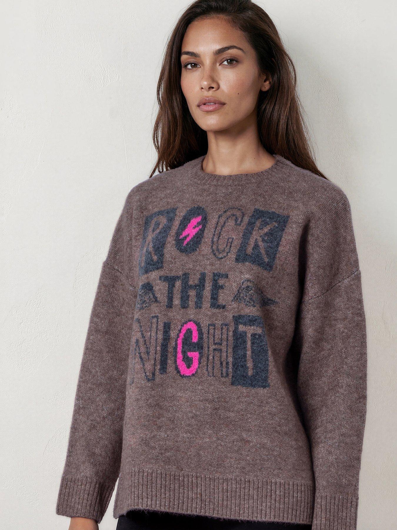 Image 2 of 7 of Religion Rock The Night Slogan Design Jacquard Jumper - Taupe