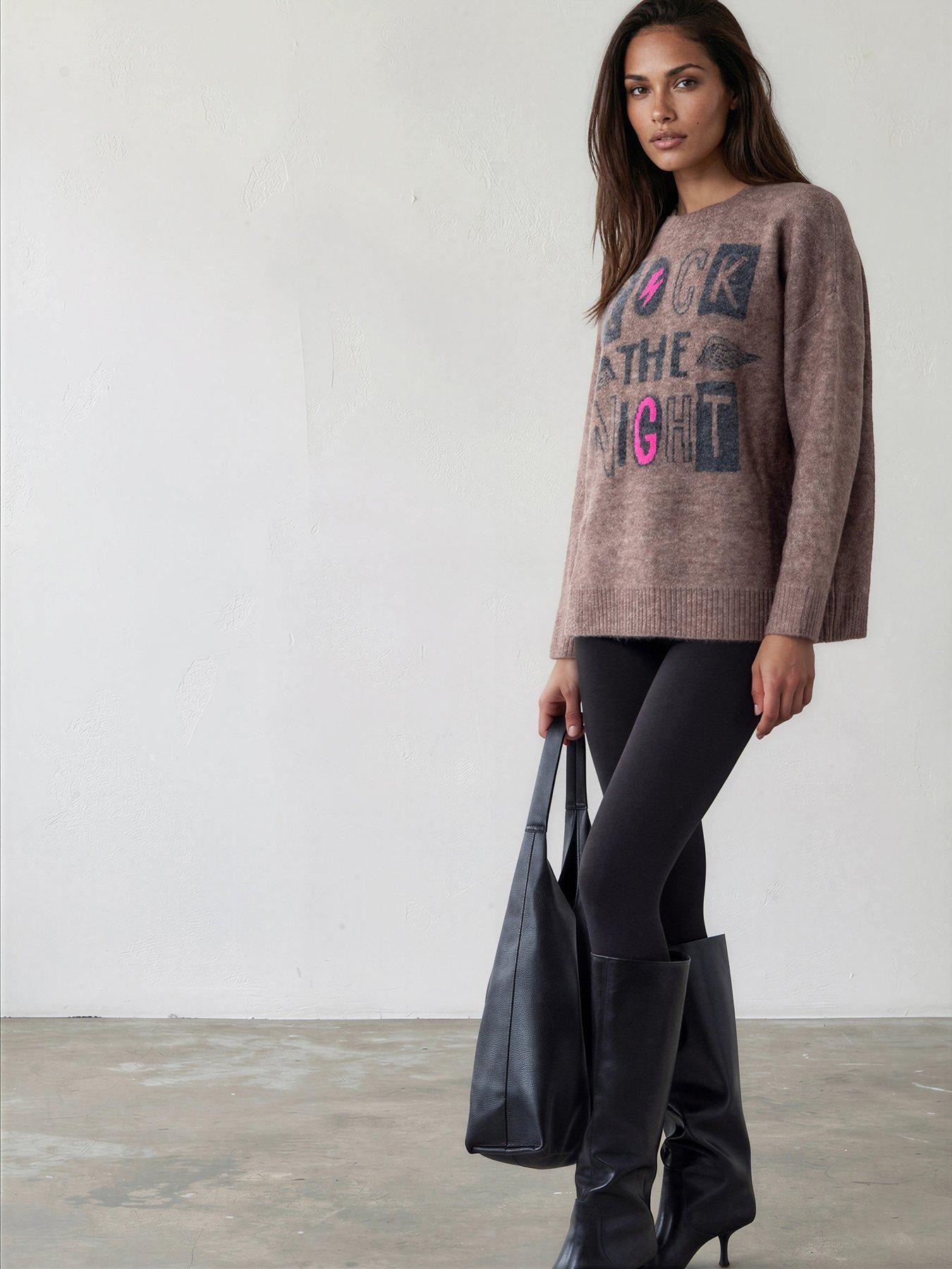 Image 3 of 7 of Religion Rock The Night Slogan Design Jacquard Jumper - Taupe