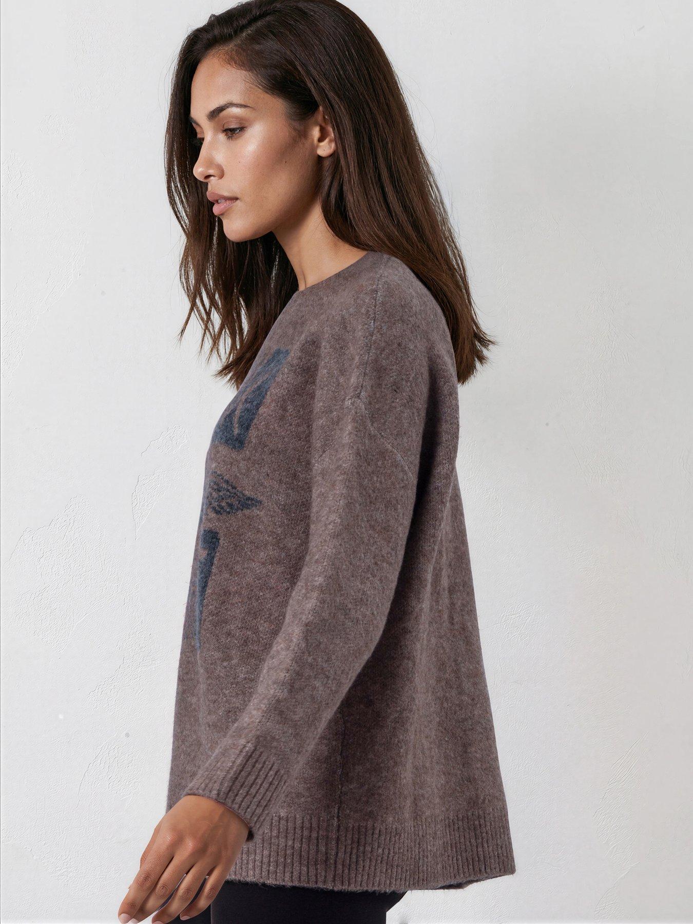 Image 7 of 7 of Religion Rock The Night Slogan Design Jacquard Jumper - Taupe