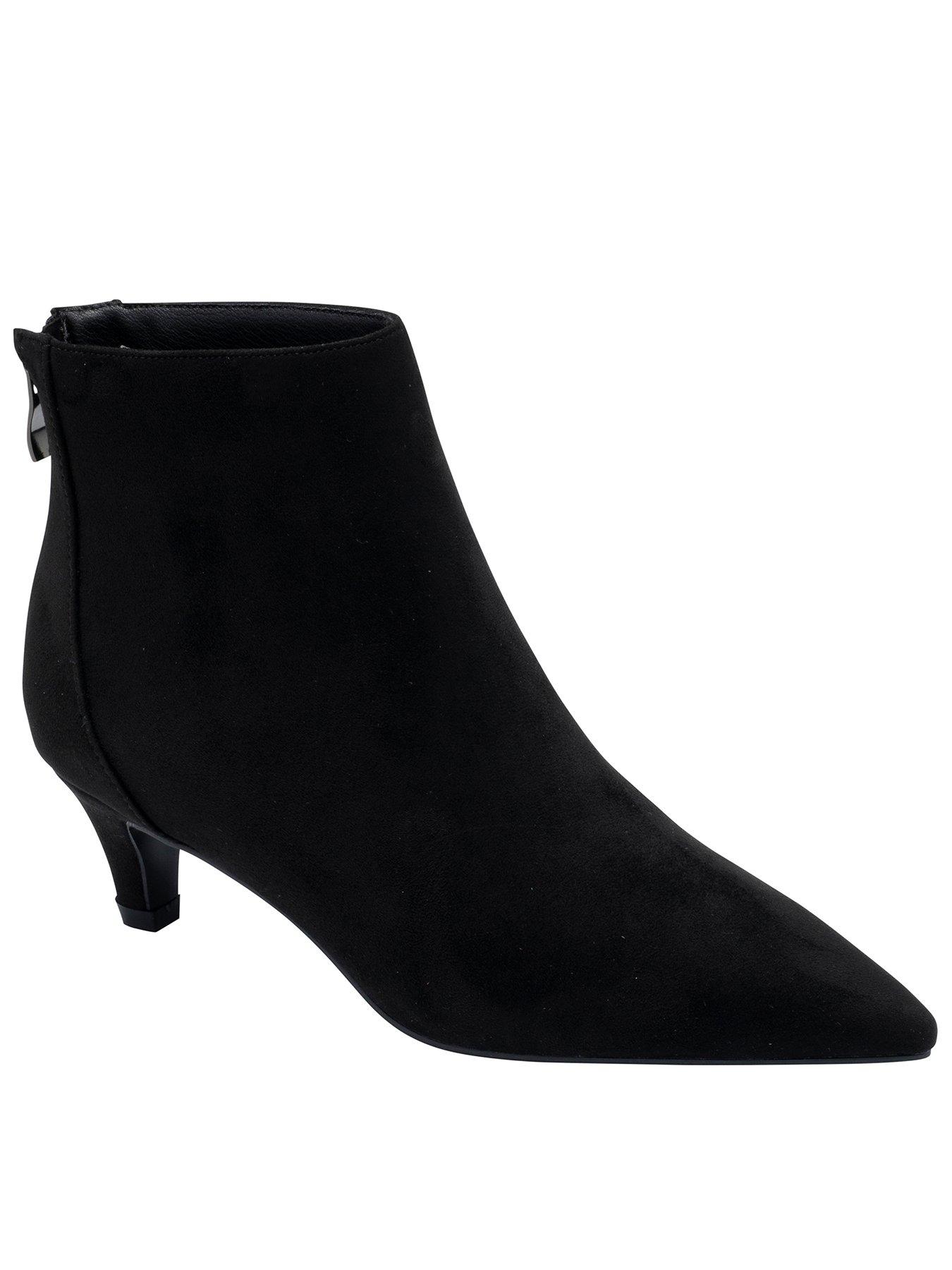 Ravel Leighton Pointed Toe Zip Kitten Heel Ankle Boot - Black