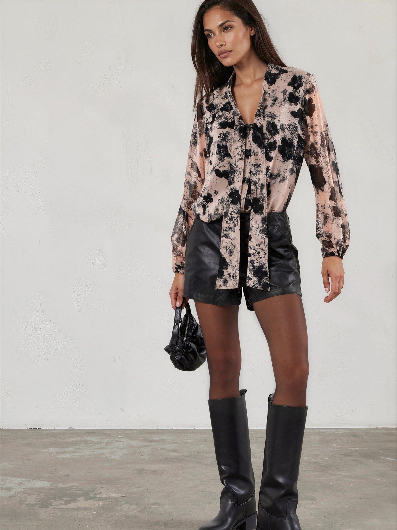 Image 2 of 7 of Religion Alfa V Neck Blouse In Floral Bewilder Print With Tie Sash - Beige