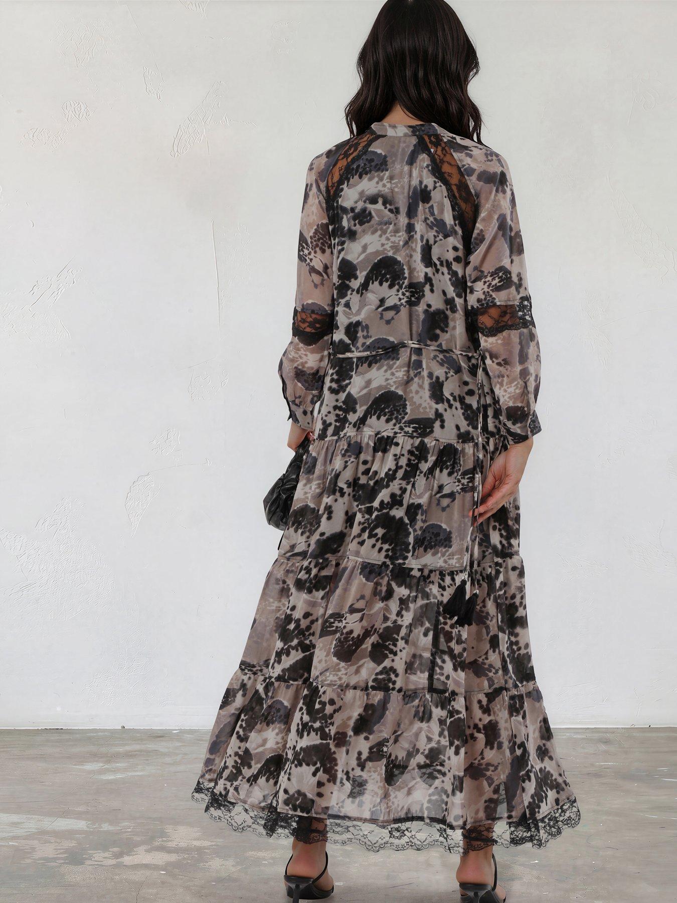 Image 5 of 7 of Religion Eva Tiered Maxi Dress With Lace Insert And Tie Waist In Floral Orchid Print