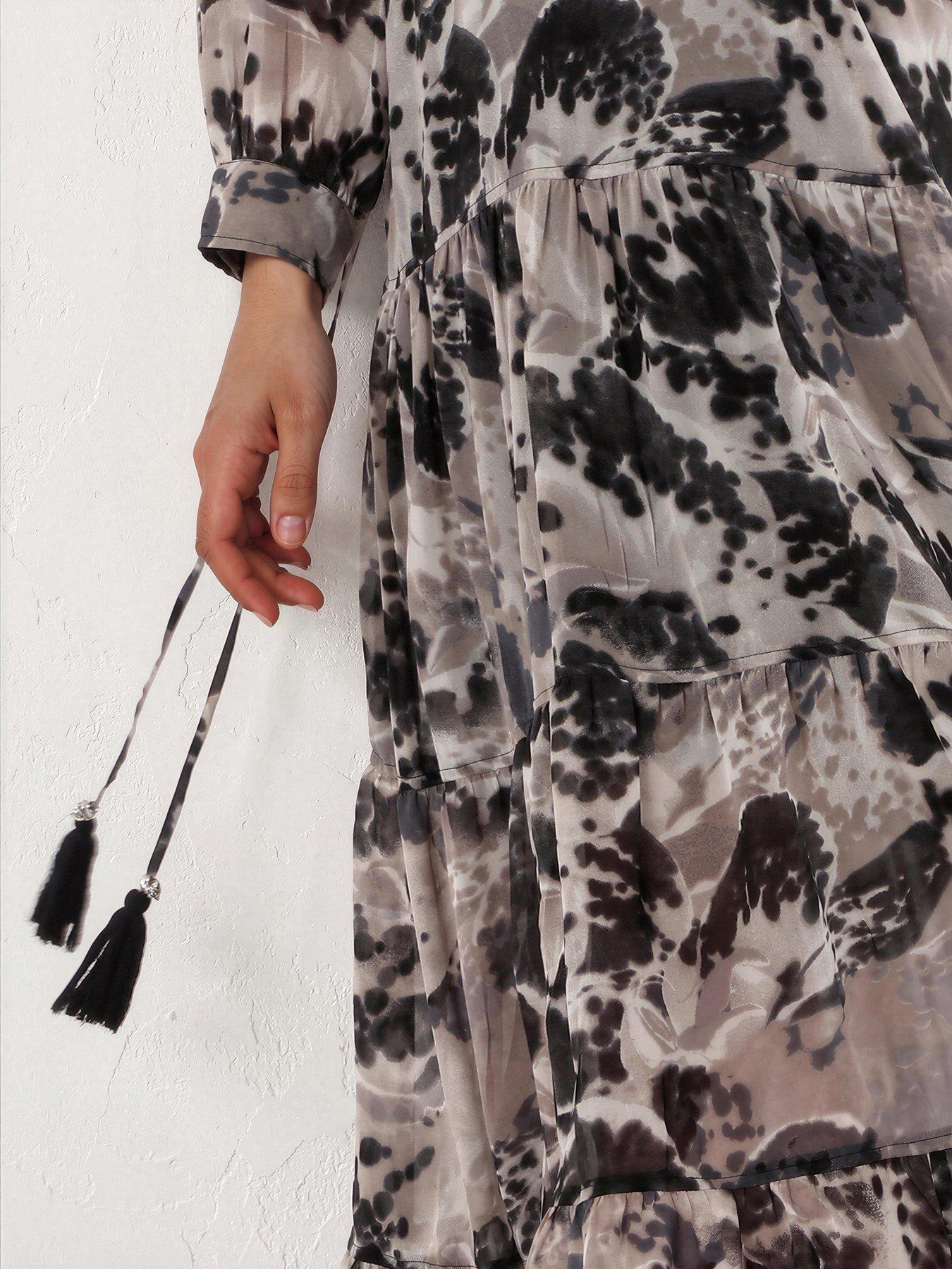 Image 7 of 7 of Religion Eva Tiered Maxi Dress With Lace Insert And Tie Waist In Floral Orchid Print