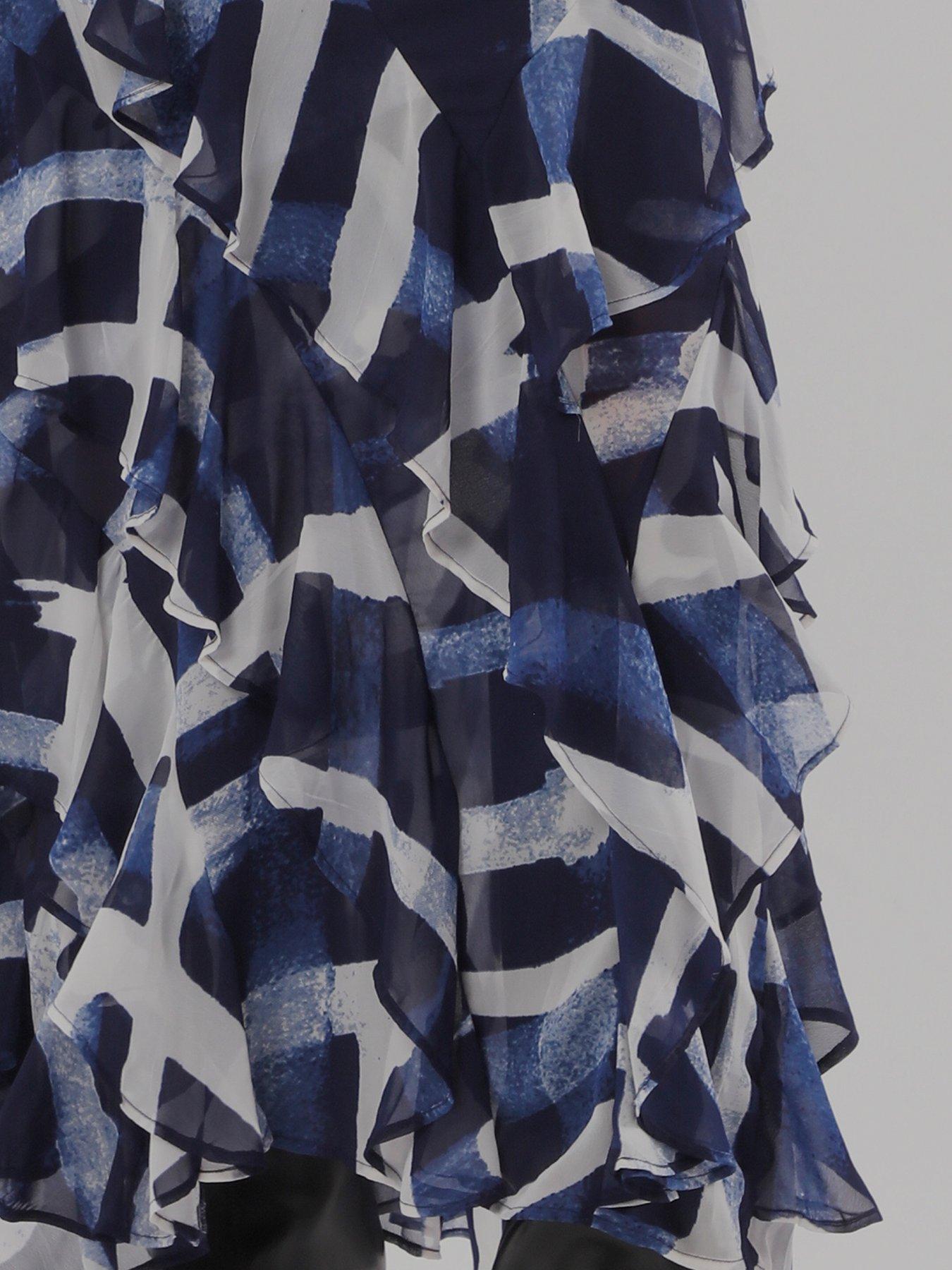 Image 5 of 7 of Religion Laura Multi Layer Ruffle Maxi Skirt In Abstract Stripe Hero Print - Blue