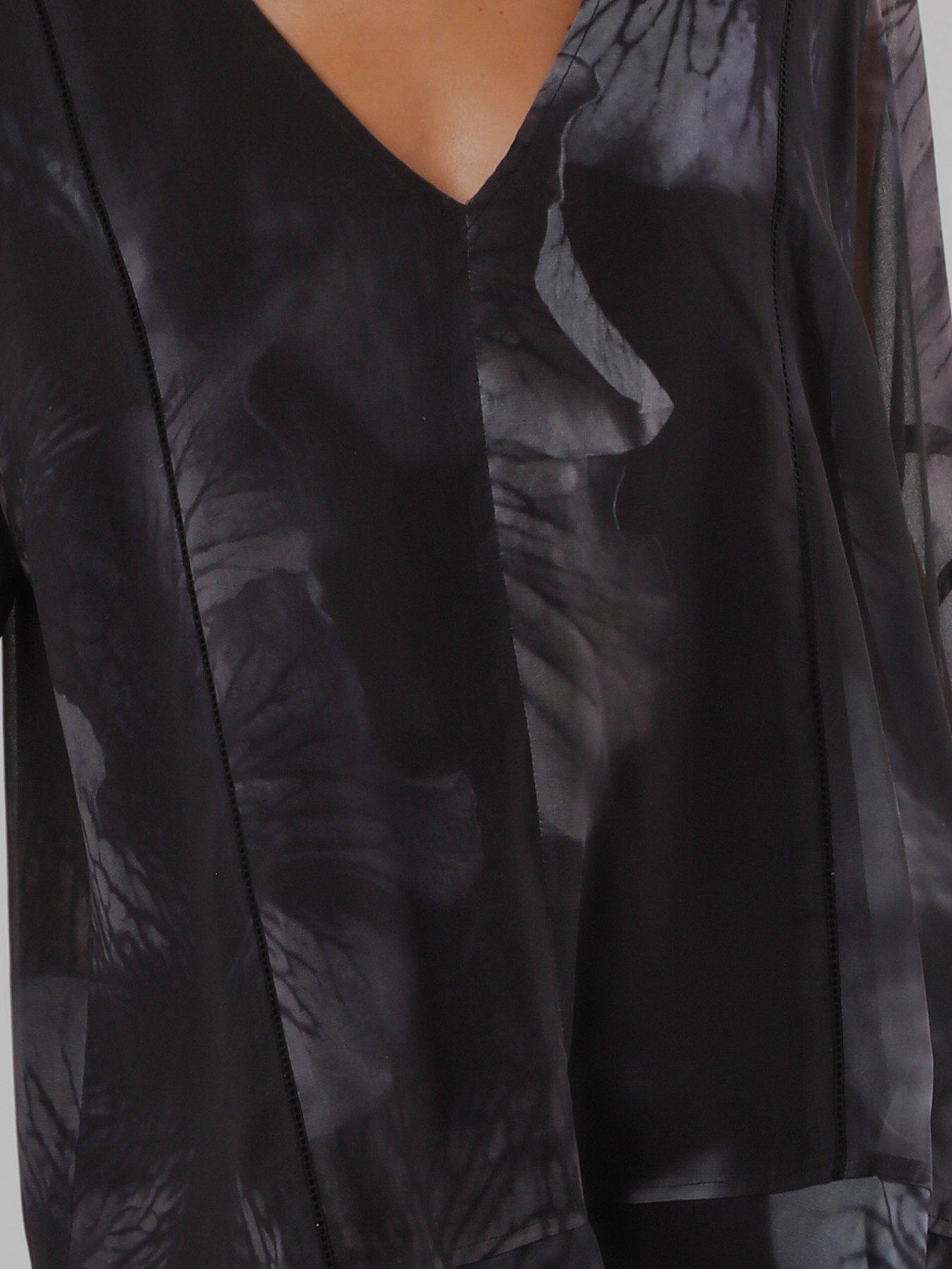 Image 4 of 7 of Religion Edie Loose Tunic Dress In Trace And Grey Print - Blue
