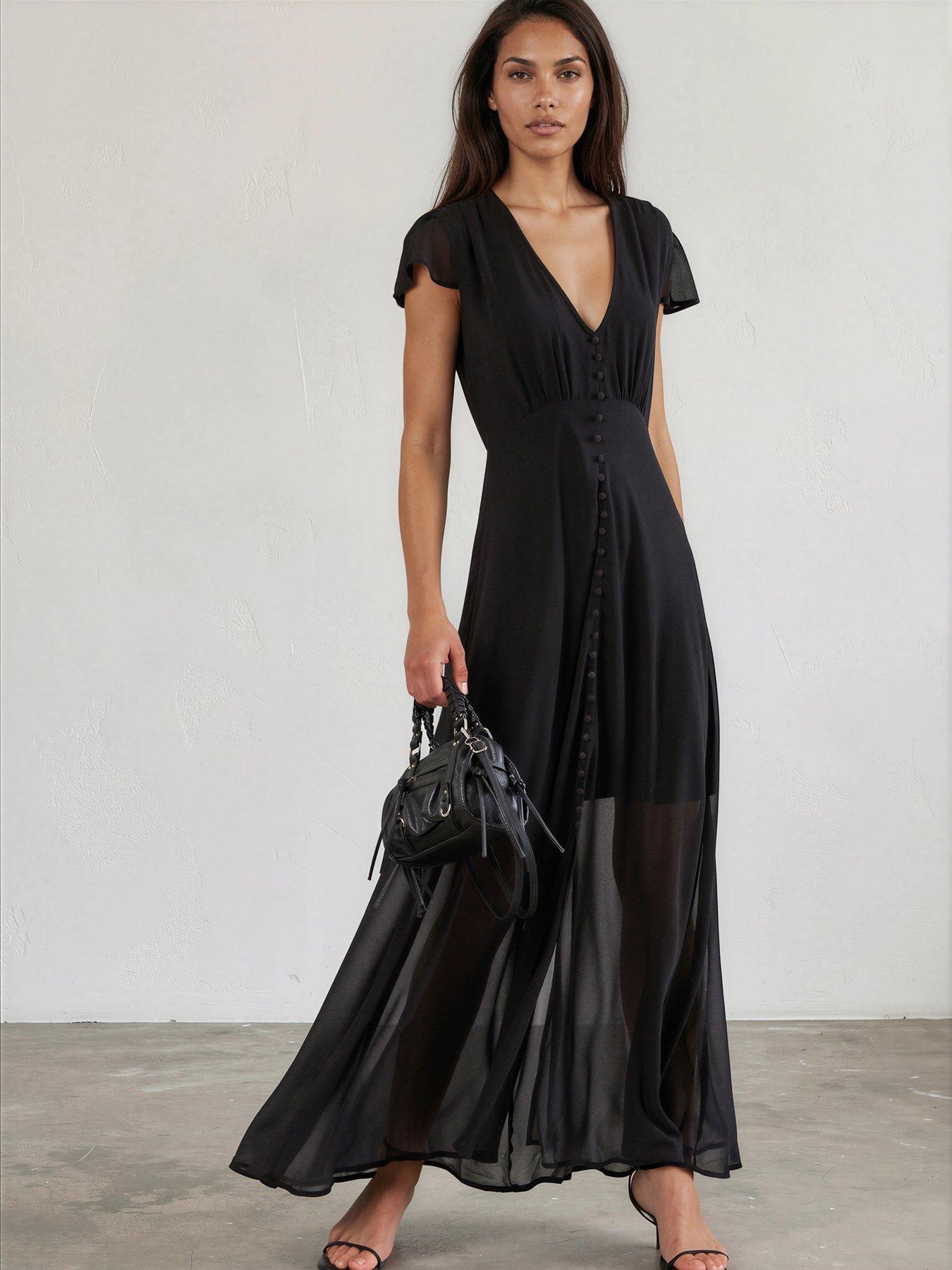 Religion Indium Maxi Dress With Cap Sleeves And Button Design Feature