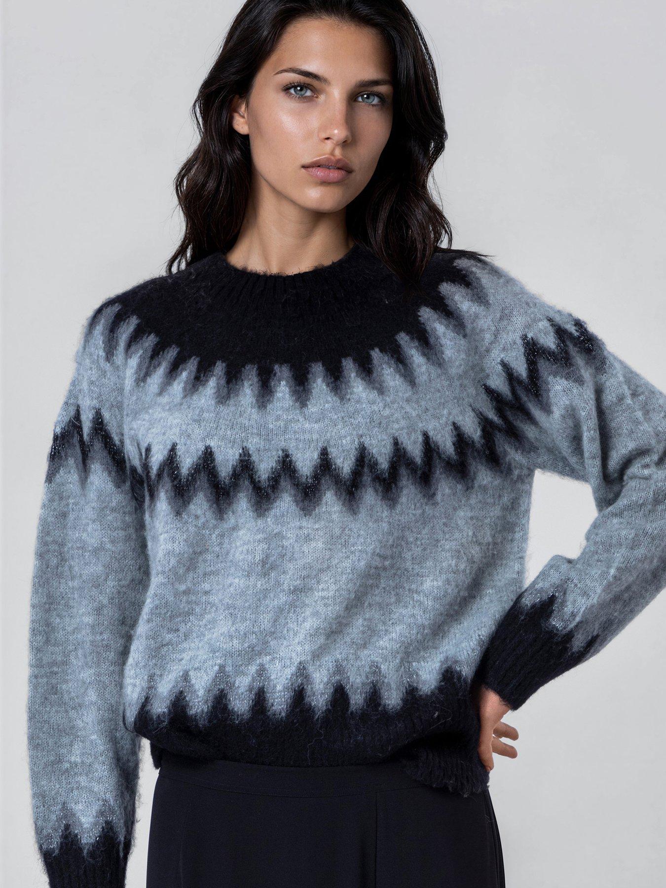 Religion Cute Anne Jumper In Fair Isle Nordic Style Abstract Pattern With Metallic Detail In Grey