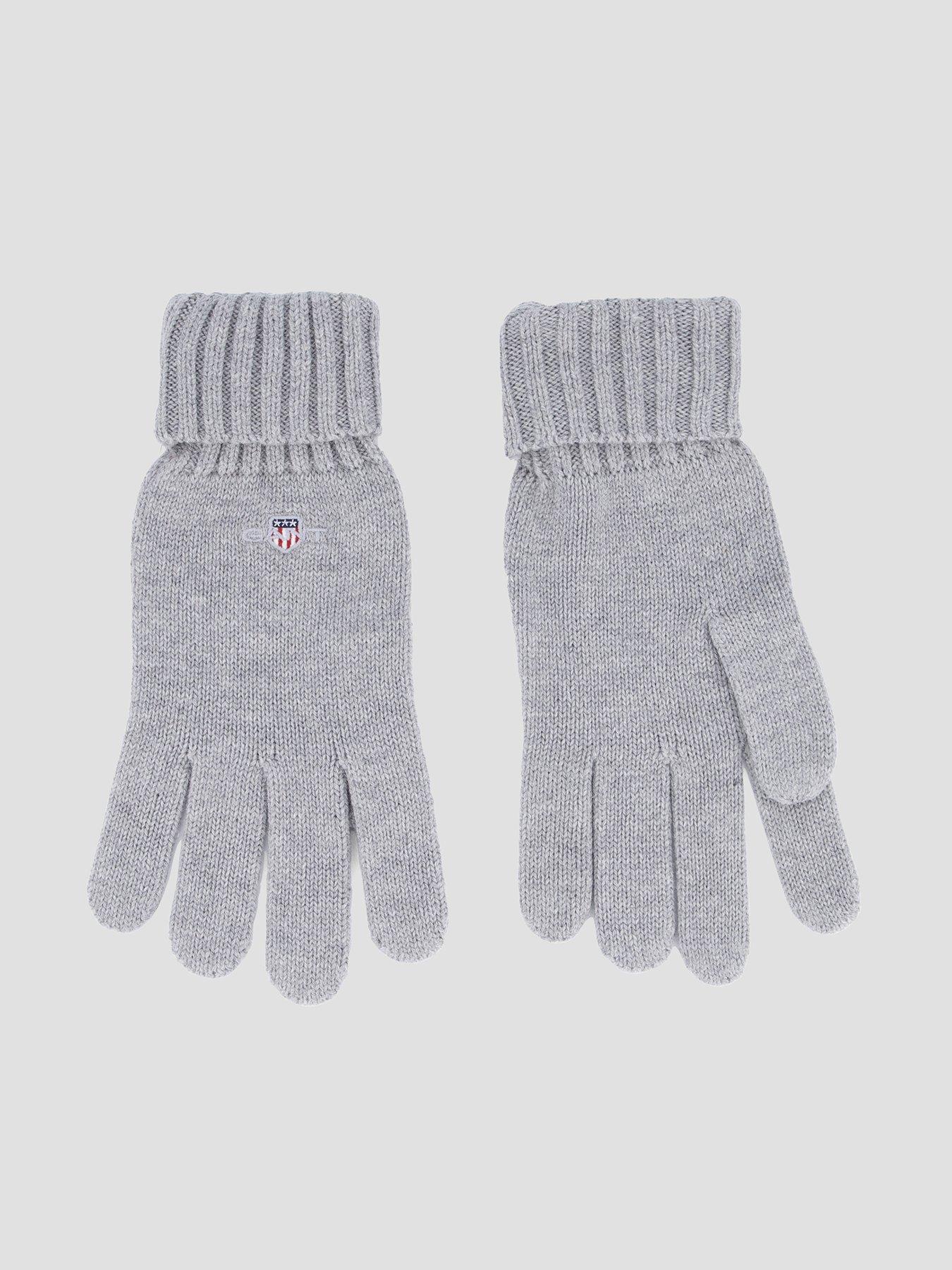 Image 1 of 6 of GANT Mens Cotton Blend Ribbed Cuff Logo Gloves - Grey