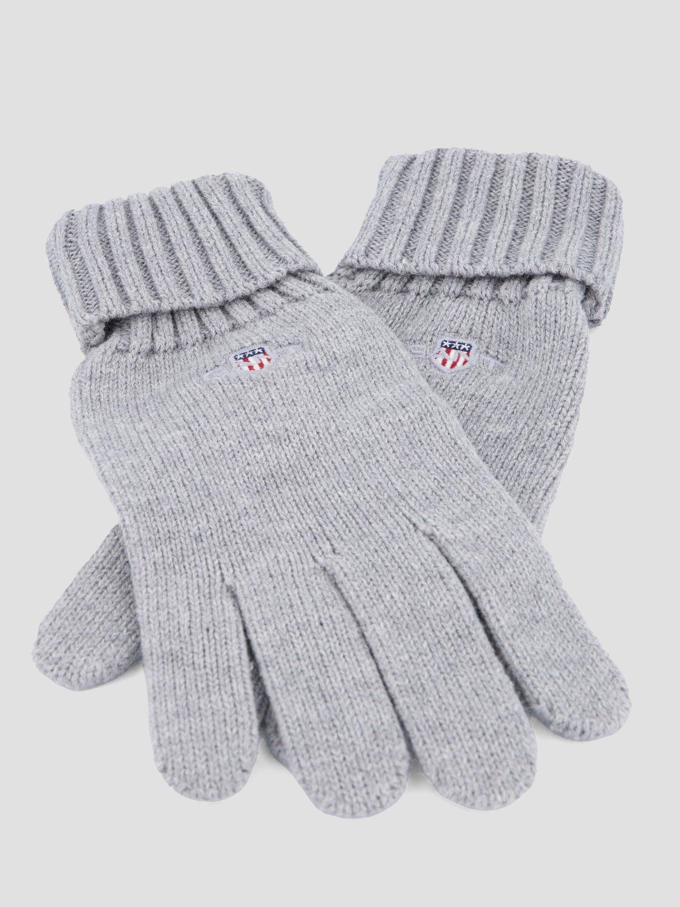 Image 2 of 6 of GANT Mens Cotton Blend Ribbed Cuff Logo Gloves - Grey