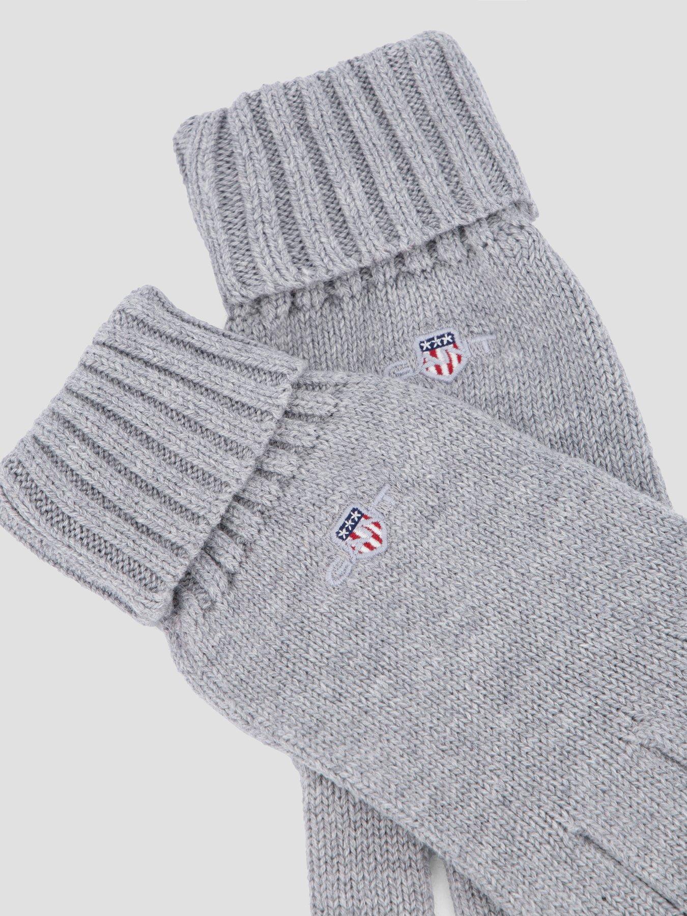 Image 3 of 6 of GANT Mens Cotton Blend Ribbed Cuff Logo Gloves - Grey