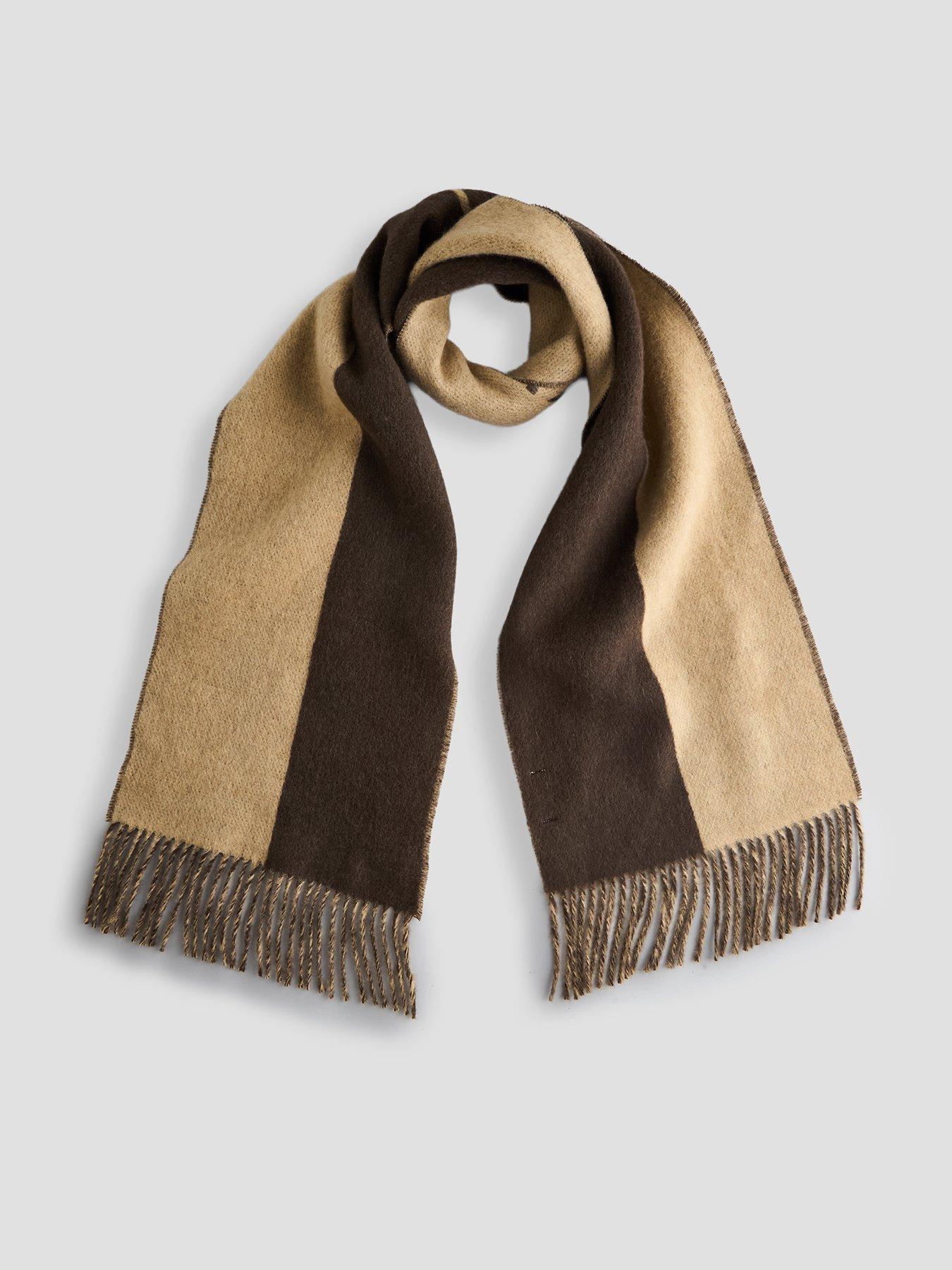 Image 1 of 4 of GANT Mens Woven Logo Colour-Block Scarf - Dark Brown