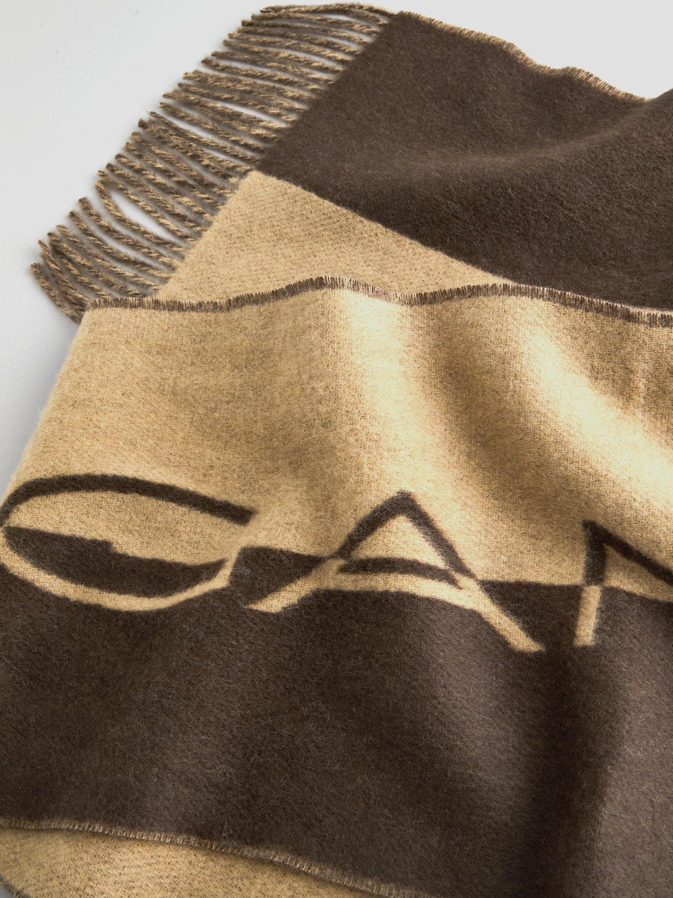 Image 4 of 4 of GANT Mens Woven Logo Colour-Block Scarf - Dark Brown
