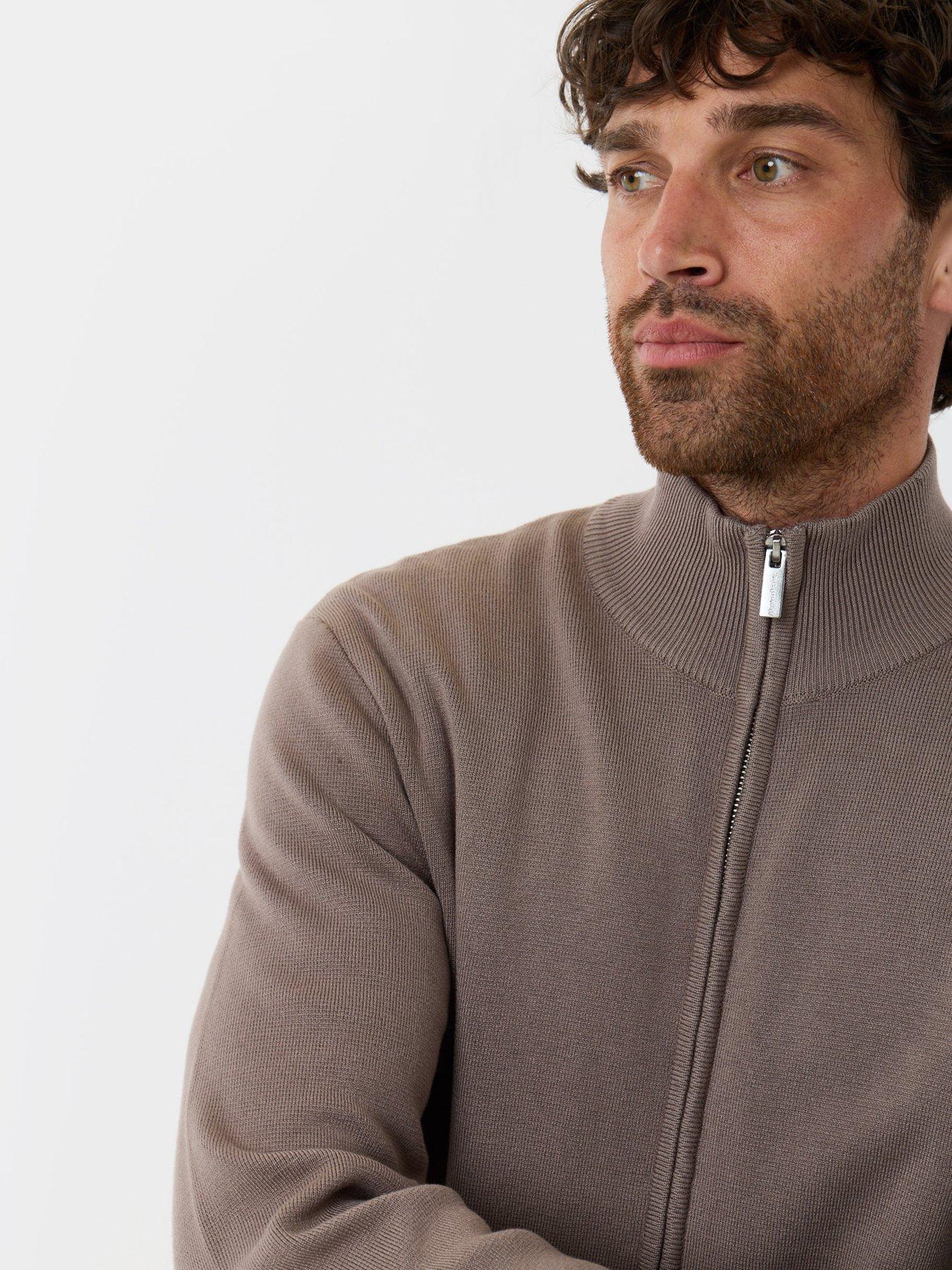 Image 4 of 4 of Threadbare Mens Funnel Neck Zip-Through Sweatshirt - Taupe