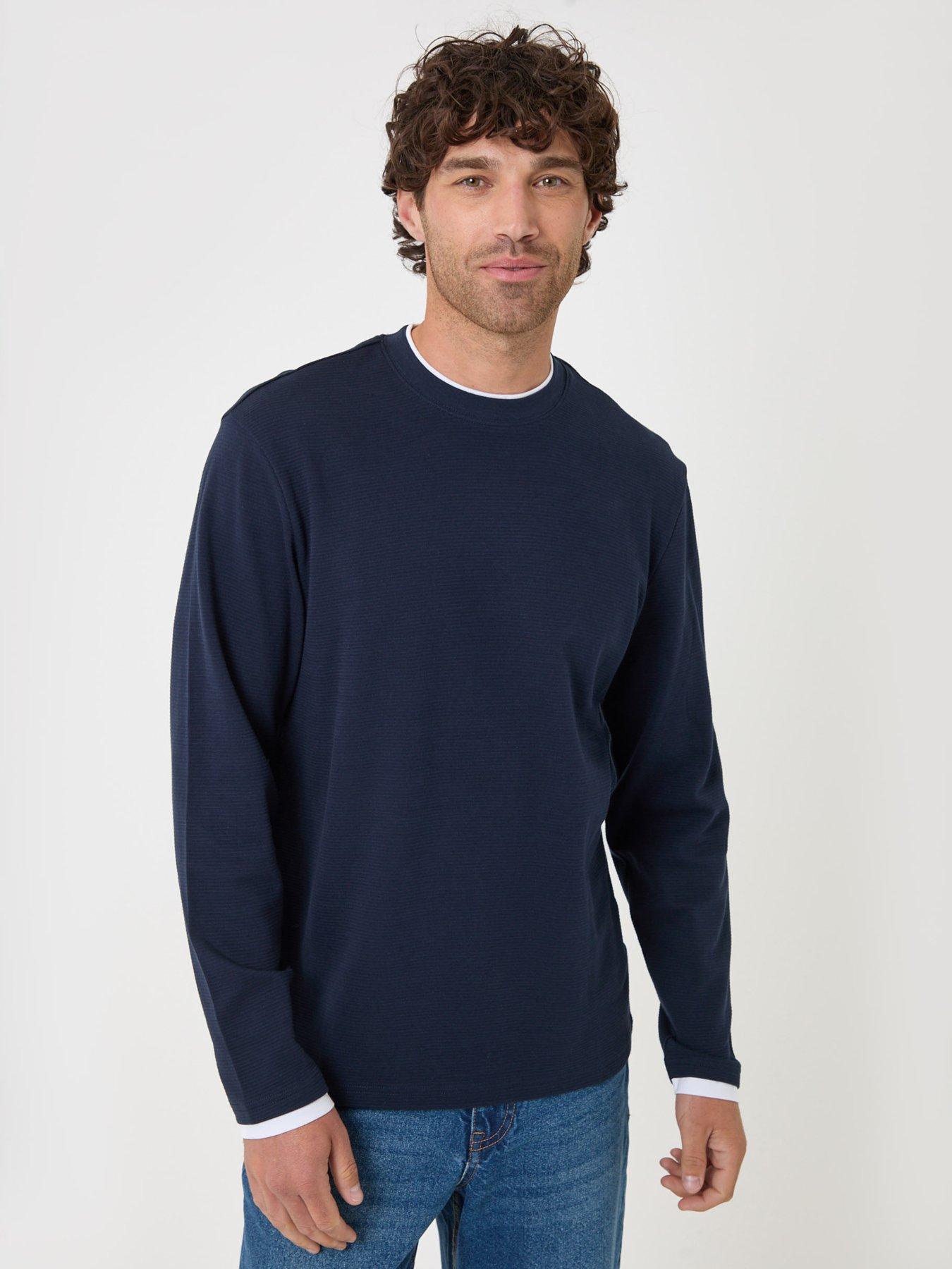 Image 1 of 4 of Threadbare Mens Mock Layer Ottoman Long Sleeve T-Shirt - Navy