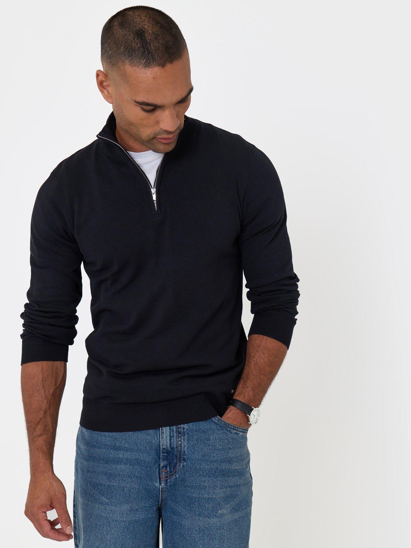Image 1 of 6 of Threadbare Soft Knit Quarter Zip Jumper In Black